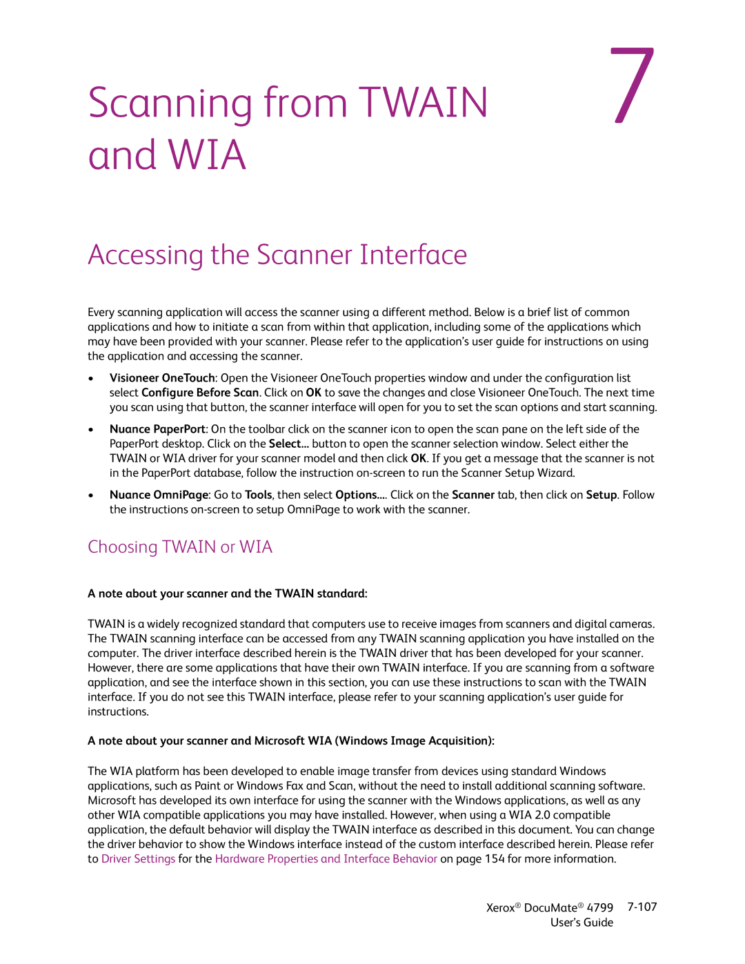 Xerox 4799 manual Accessing the Scanner Interface, Choosing Twain or WIA 