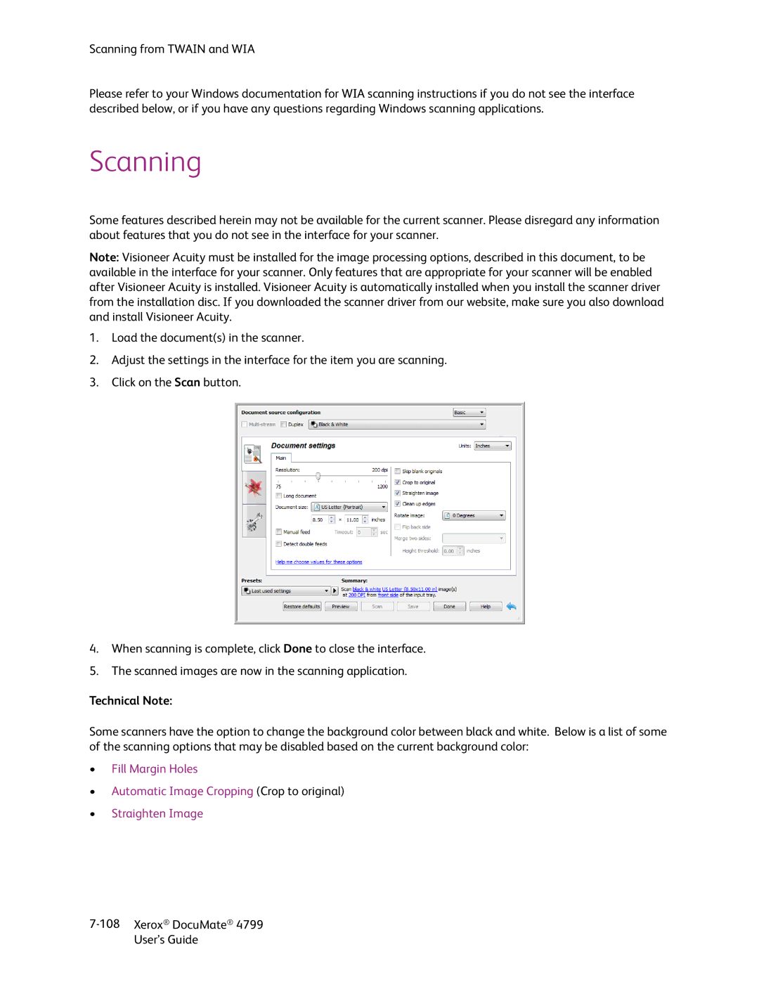 Xerox 4799 manual Scanning, Technical Note 