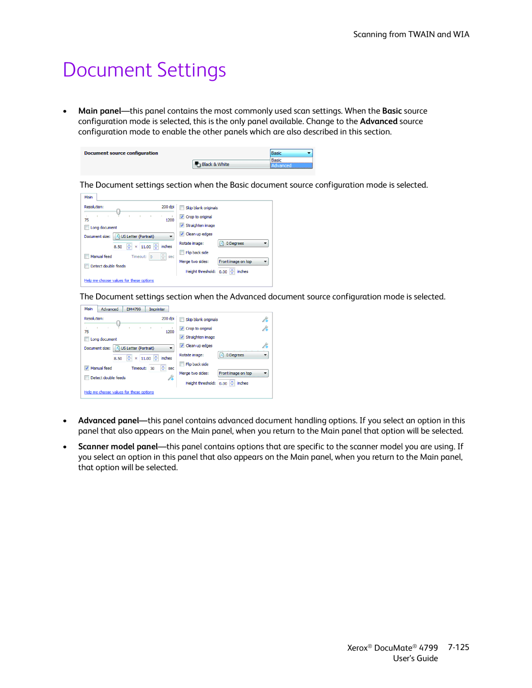 Xerox 4799 manual Document Settings 