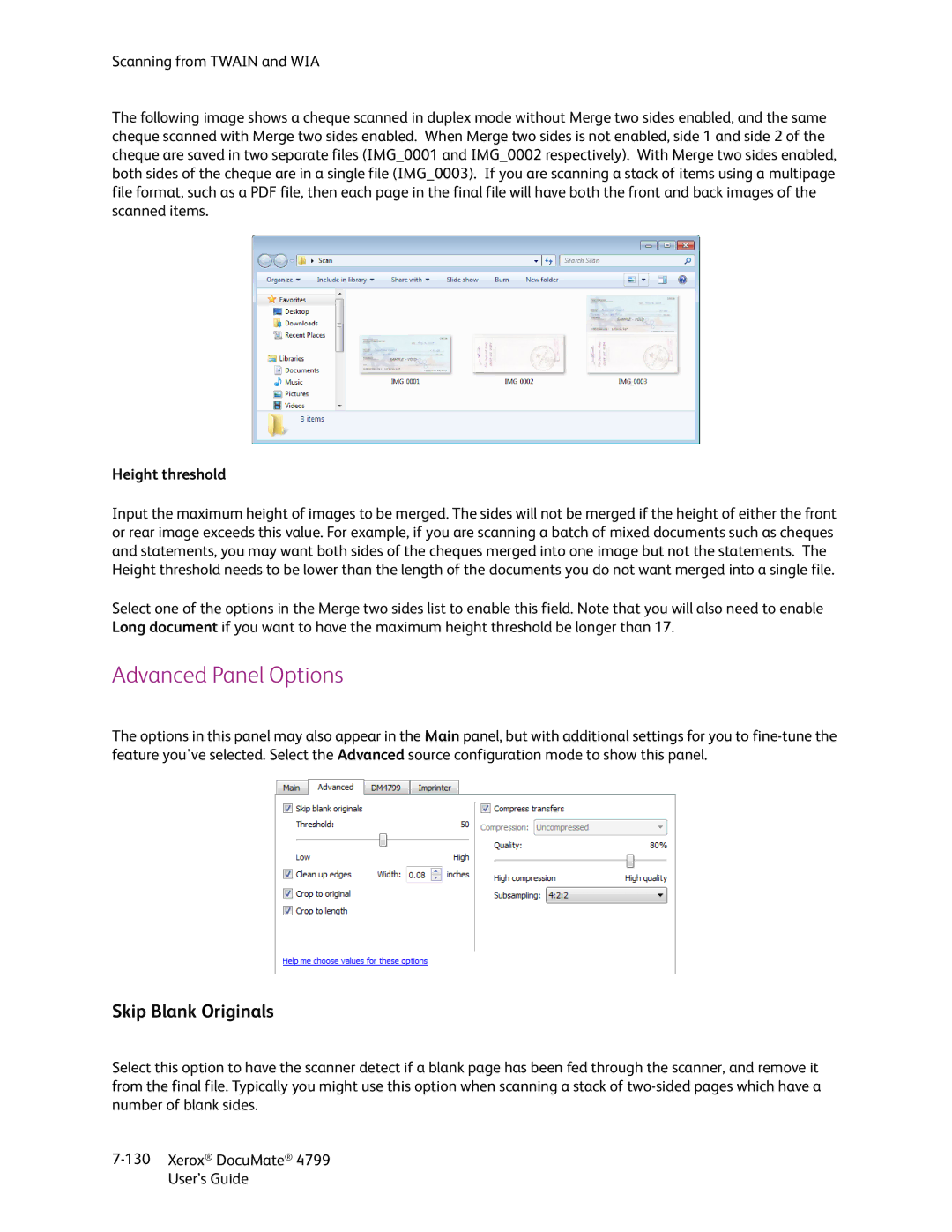 Xerox 4799 manual Advanced Panel Options, Skip Blank Originals, Height threshold 