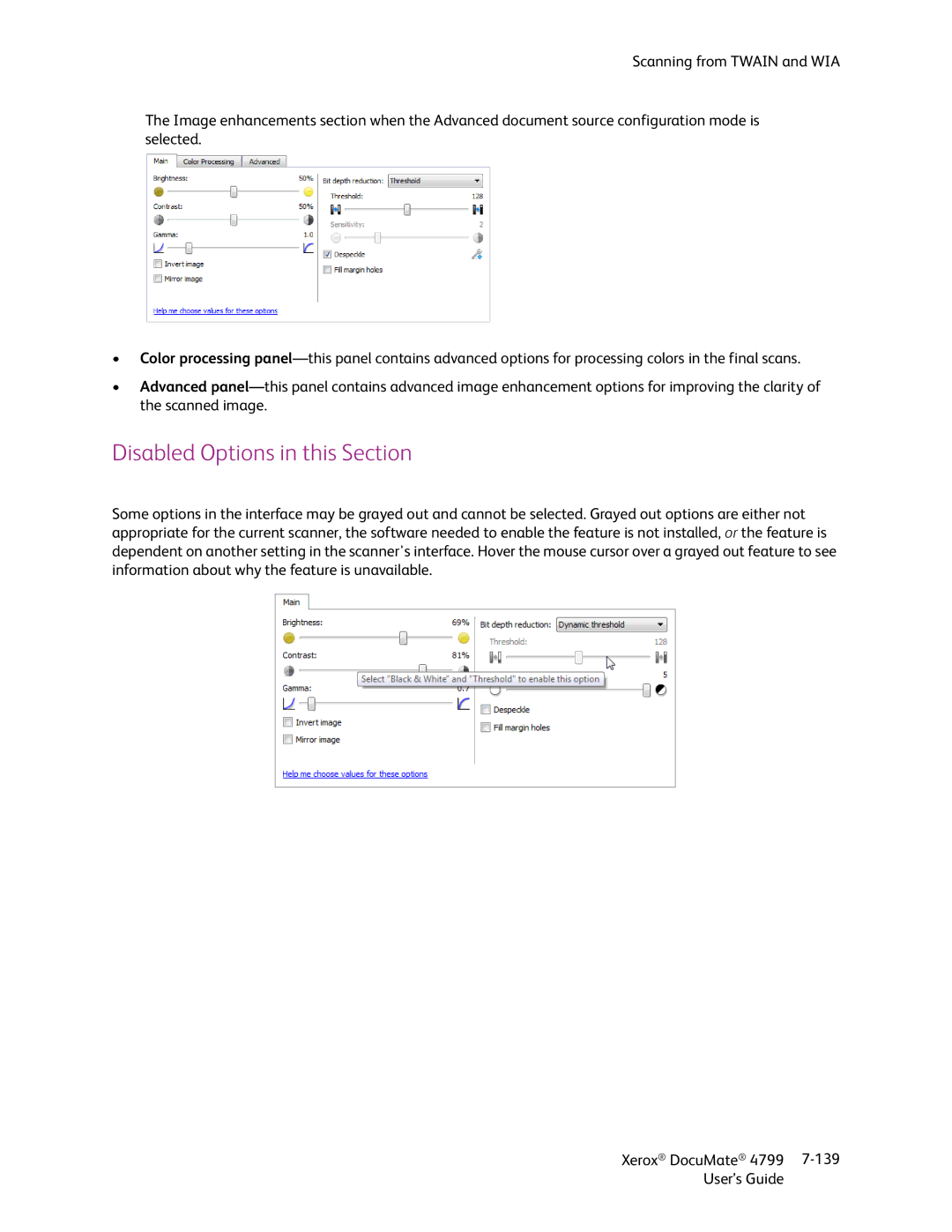 Xerox 4799 manual Disabled Options in this Section 