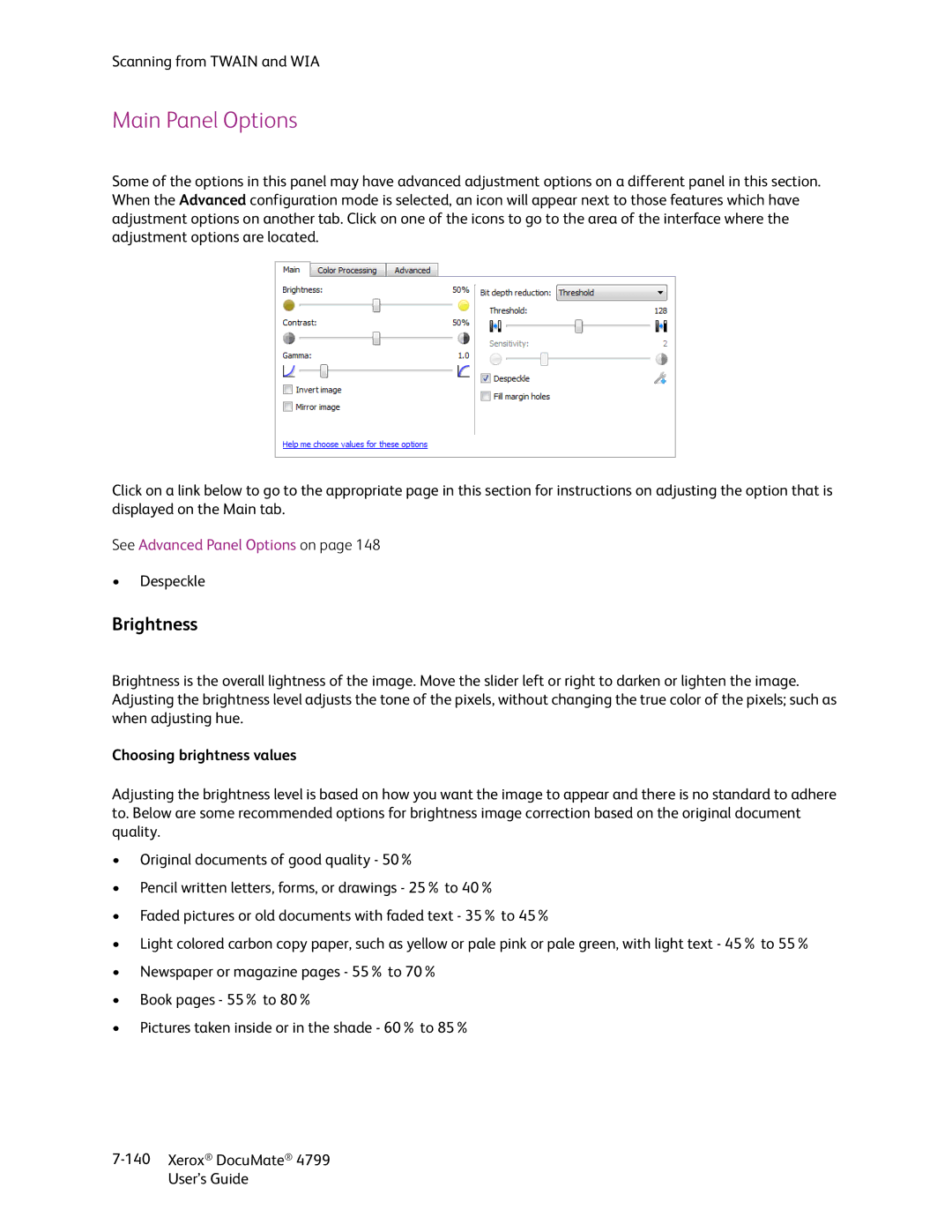 Xerox 4799 manual Brightness, Choosing brightness values 