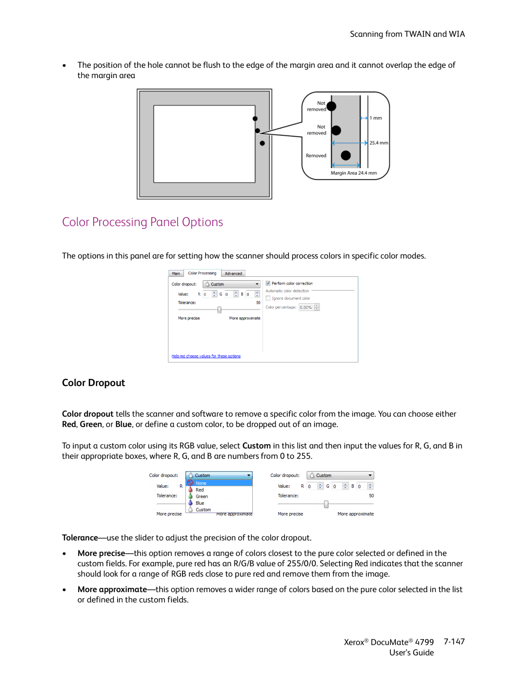 Xerox 4799 manual Color Processing Panel Options, Color Dropout 