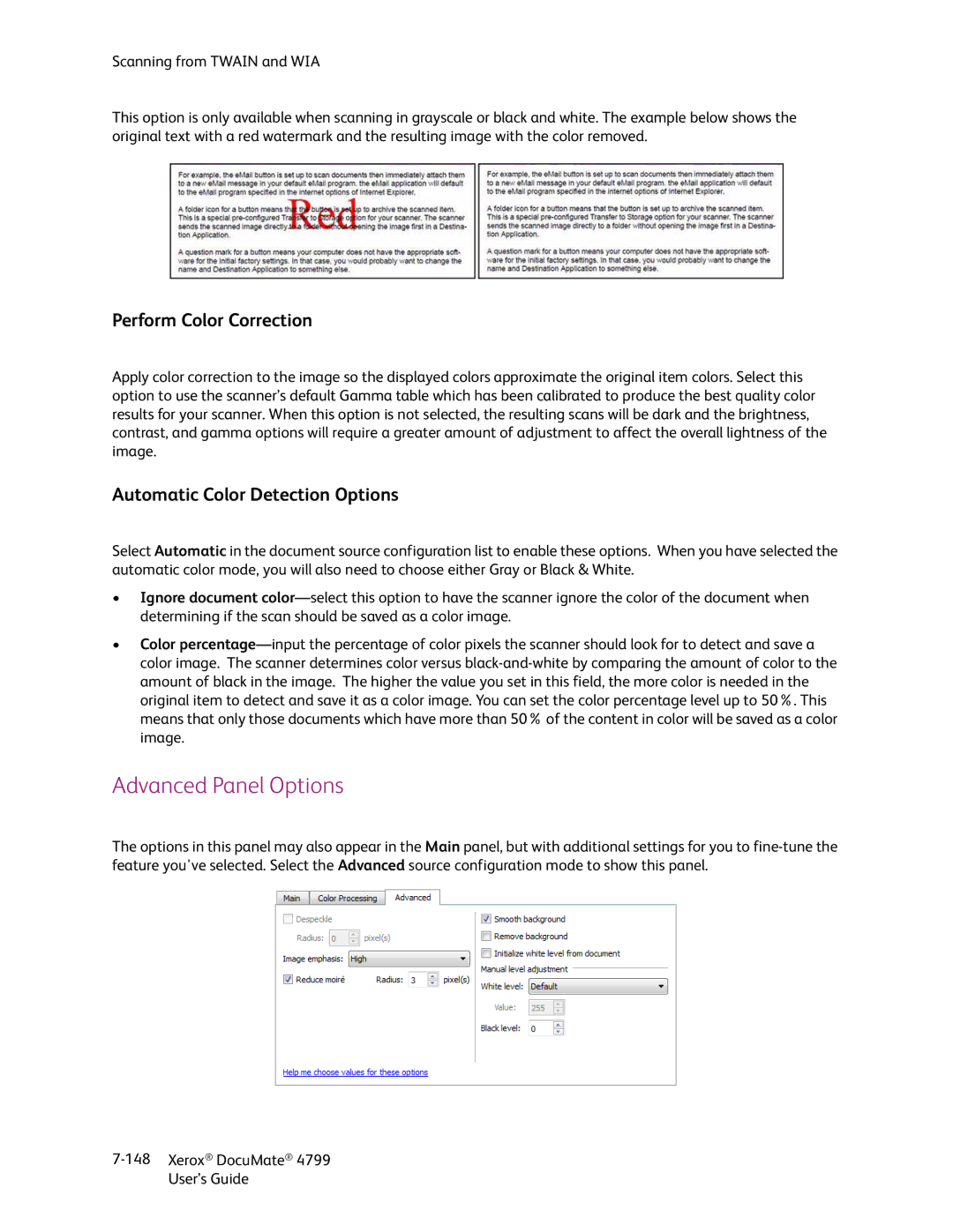 Xerox 4799 manual Perform Color Correction, Automatic Color Detection Options 