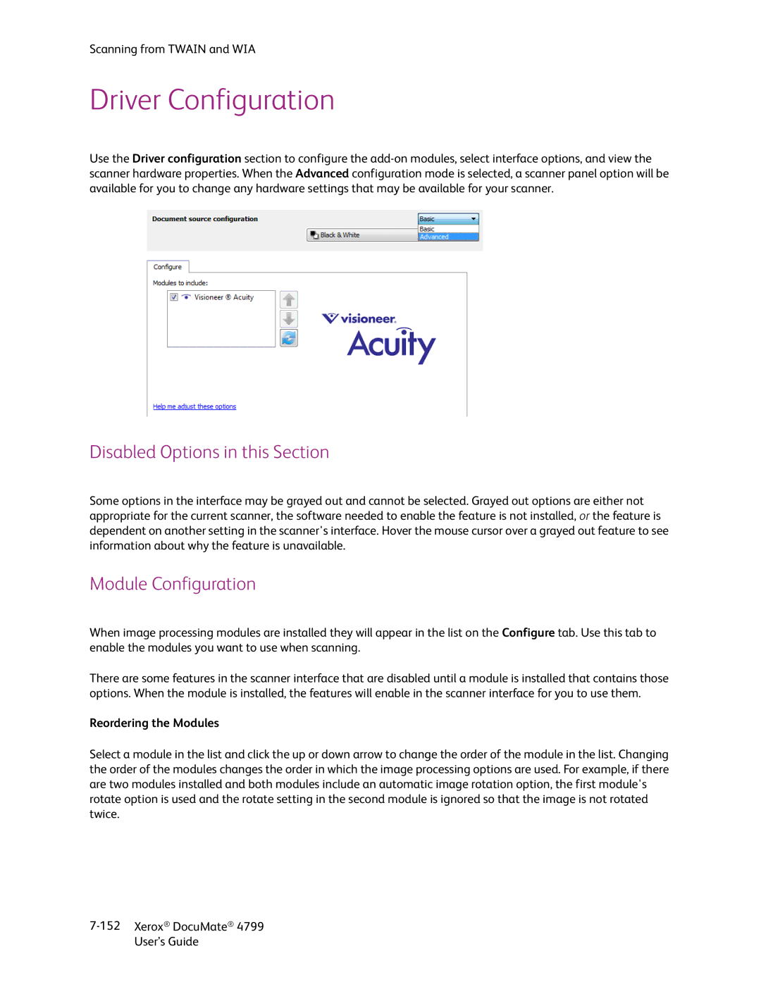 Xerox 4799 manual Driver Configuration, Module Configuration, Reordering the Modules 