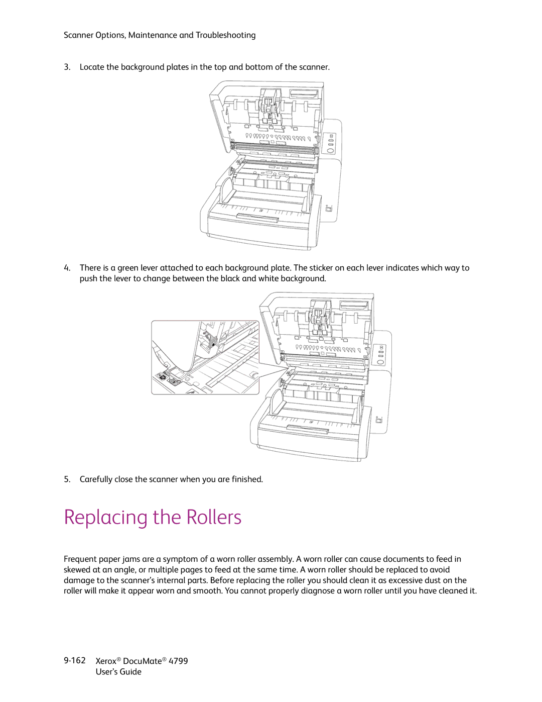 Xerox 4799 manual Replacing the Rollers 