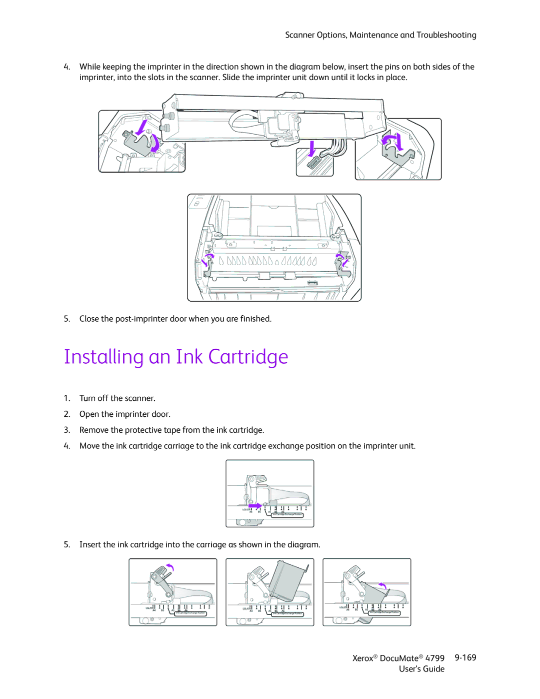 Xerox 4799 manual Installing an Ink Cartridge 