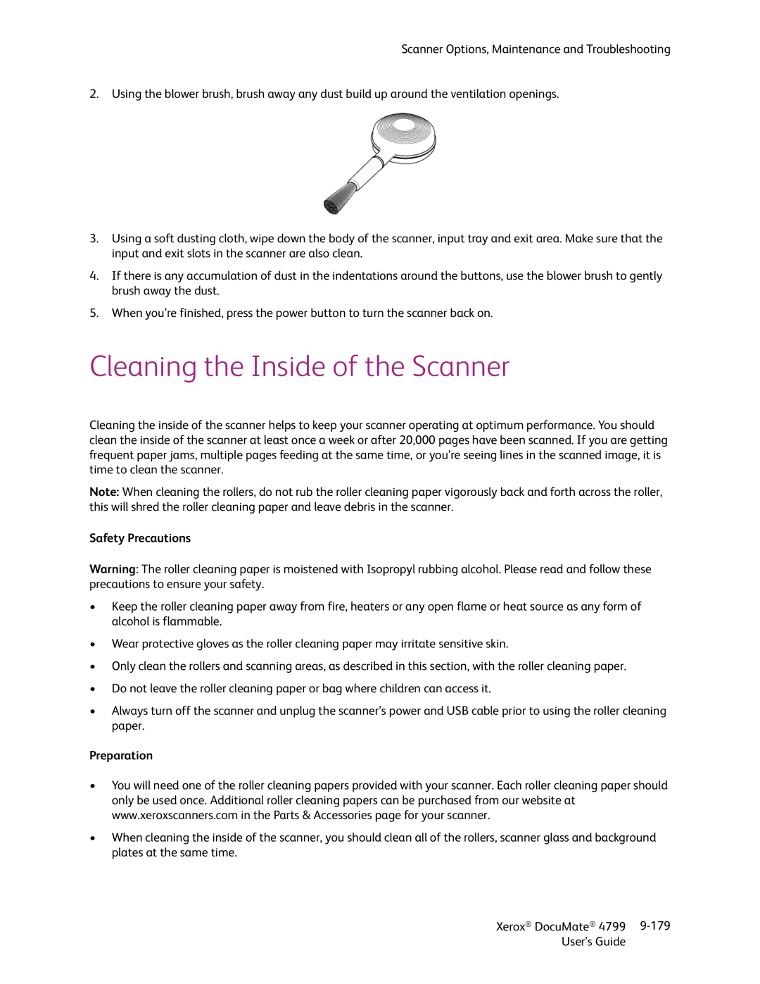 Xerox 4799 manual Cleaning the Inside of the Scanner, Safety Precautions, Preparation 