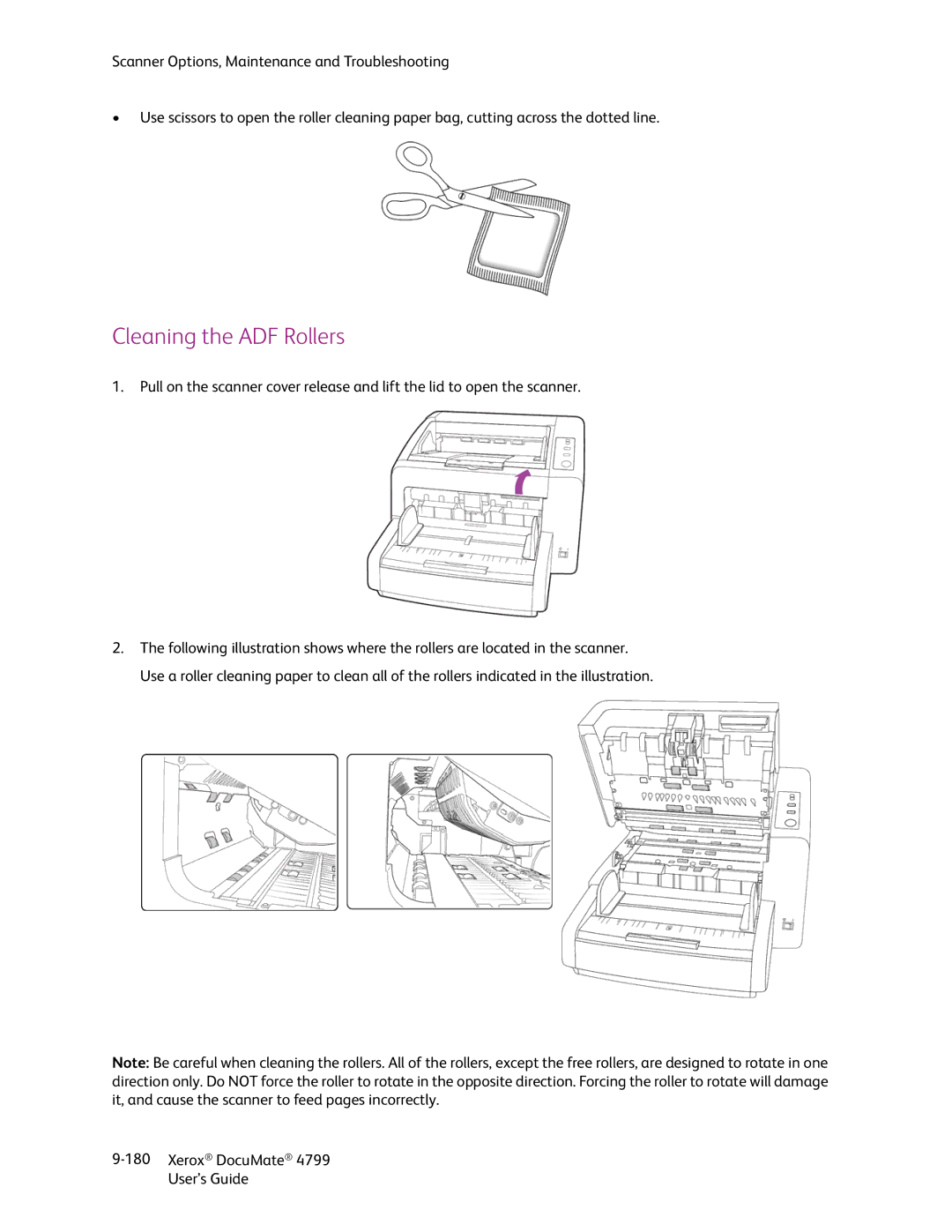 Xerox 4799 manual Cleaning the ADF Rollers 