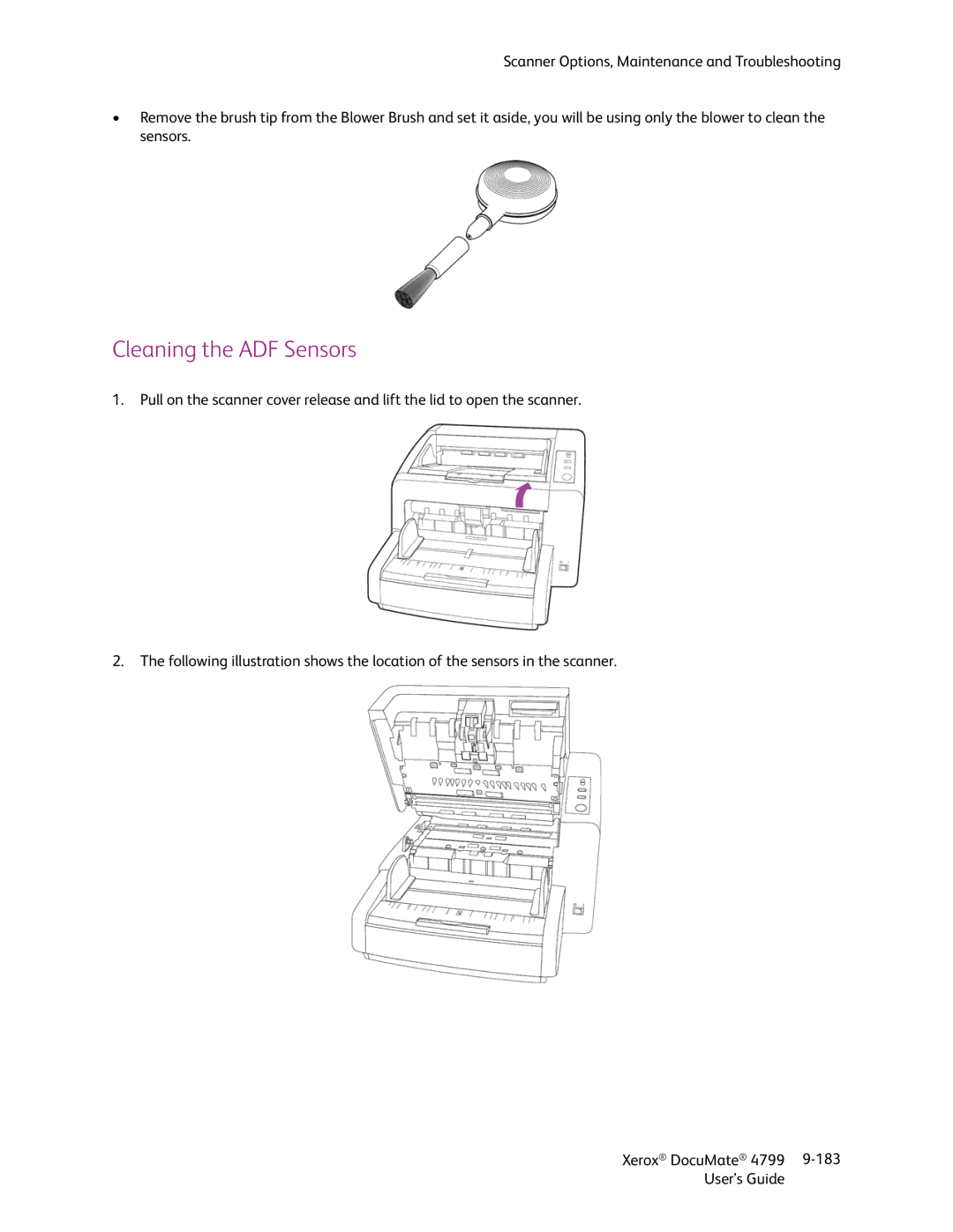 Xerox 4799 manual Cleaning the ADF Sensors 