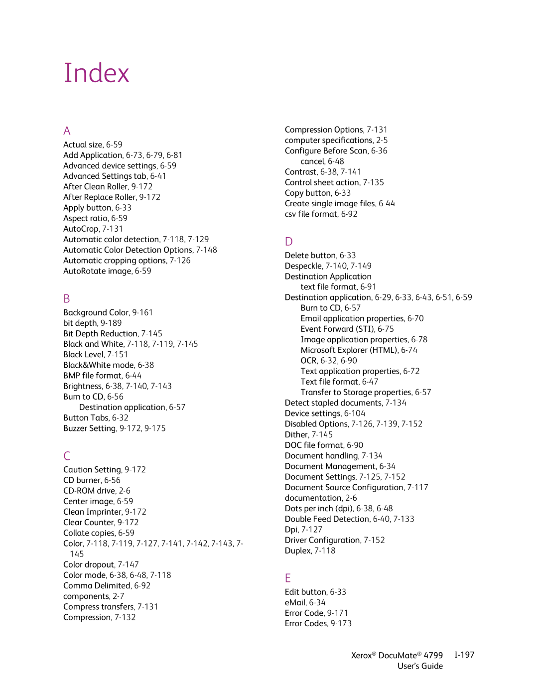 Xerox 4799 manual Index 