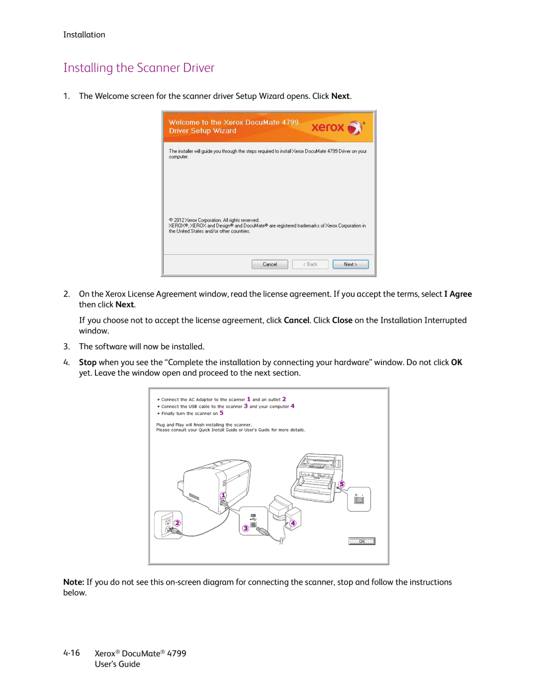 Xerox 4799 manual Installing the Scanner Driver 