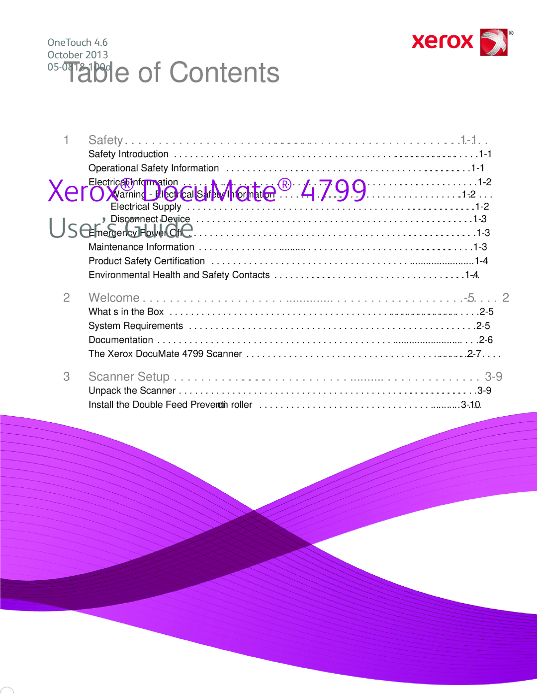 Xerox 4799 manual Table of Contents 