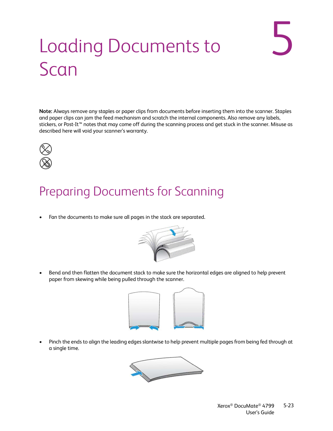 Xerox 4799 manual Loading Documents to Scan, Preparing Documents for Scanning 