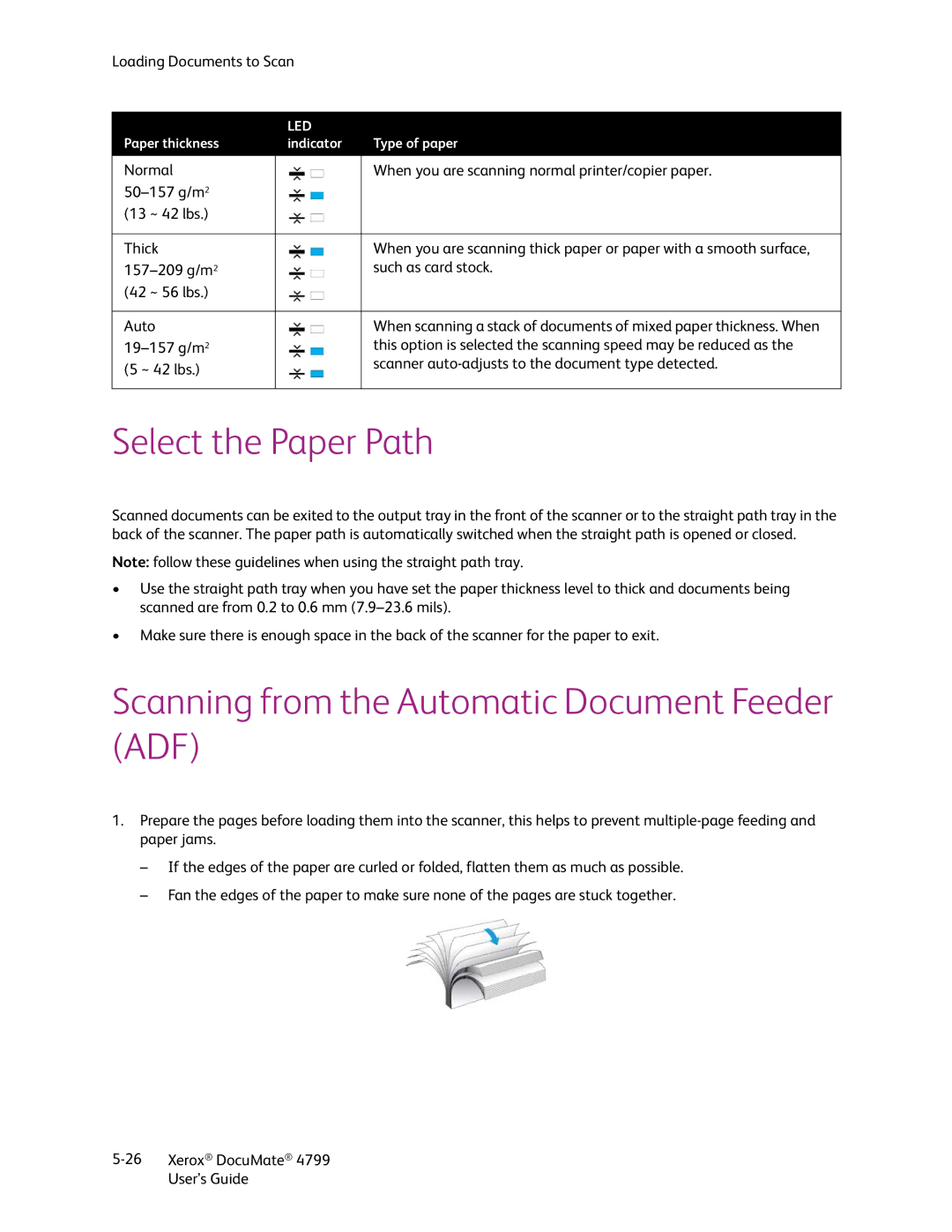 Xerox 4799 manual Select the Paper Path, Scanning from the Automatic Document Feeder ADF 