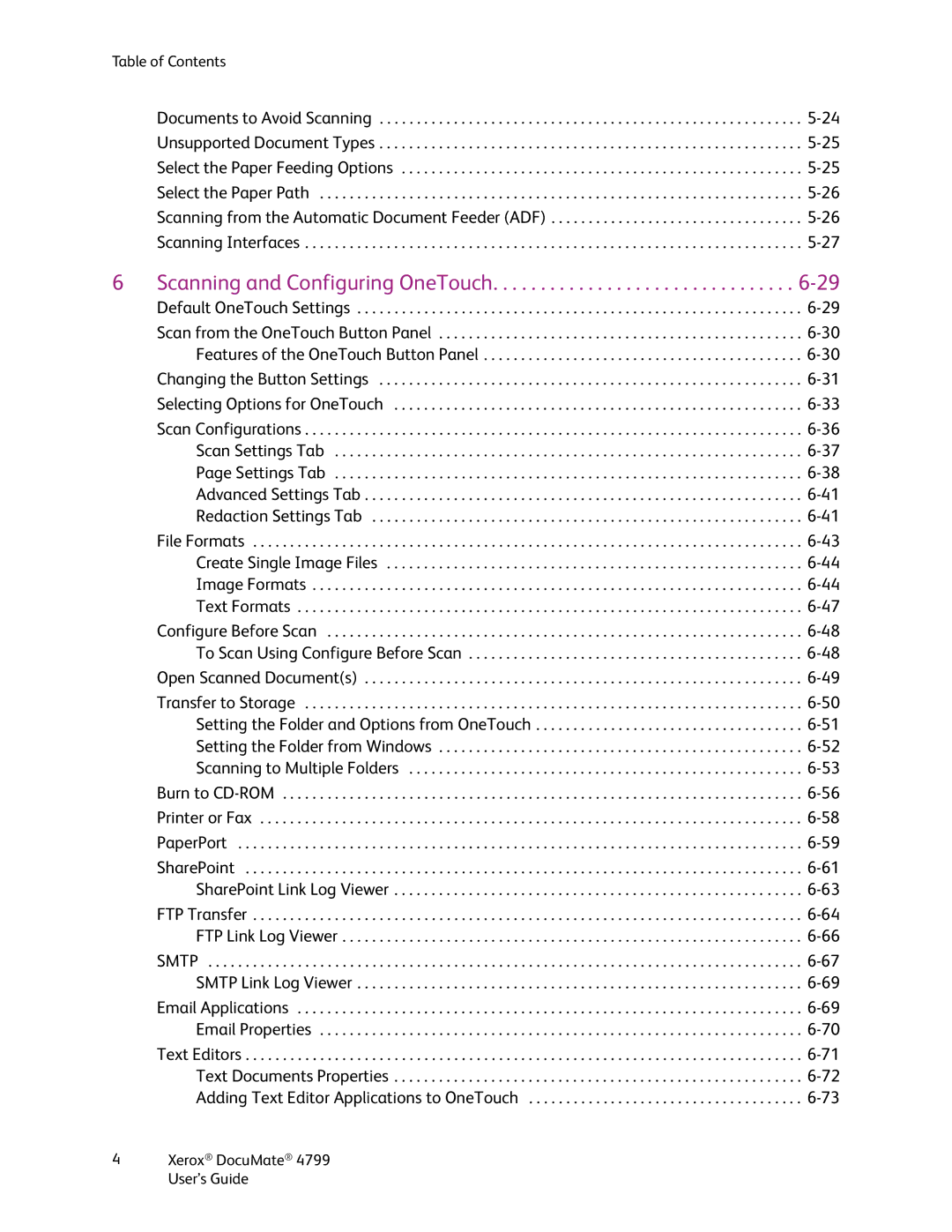 Xerox 4799 manual Scanning and Configuring OneTouch 