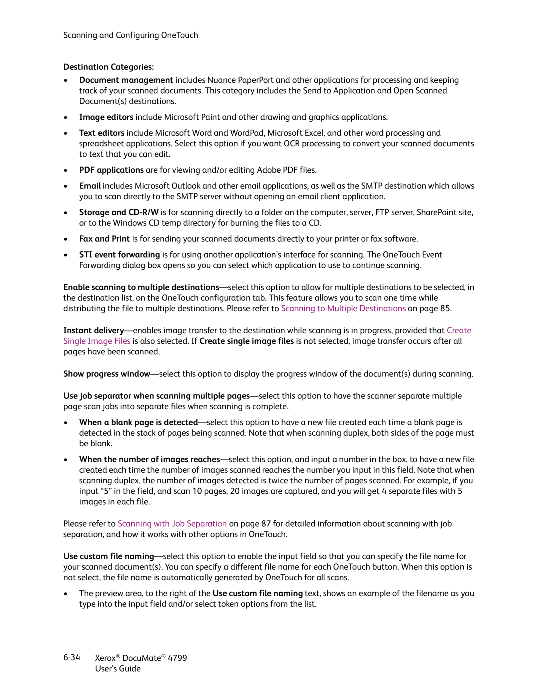 Xerox 4799 manual Destination Categories 