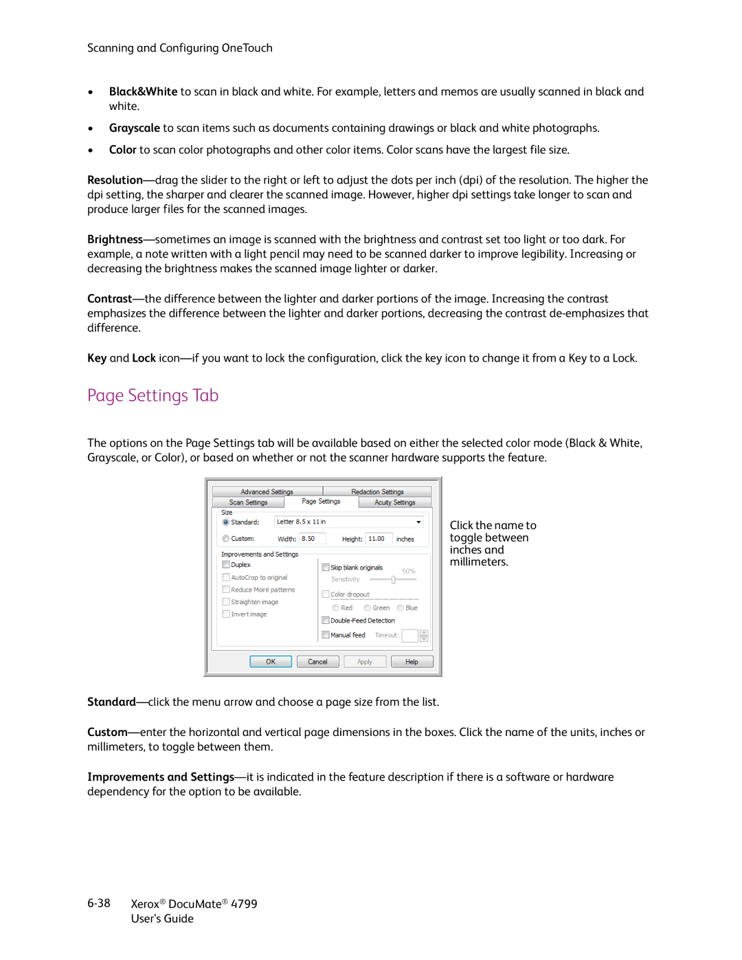 Xerox 4799 manual Settings Tab 