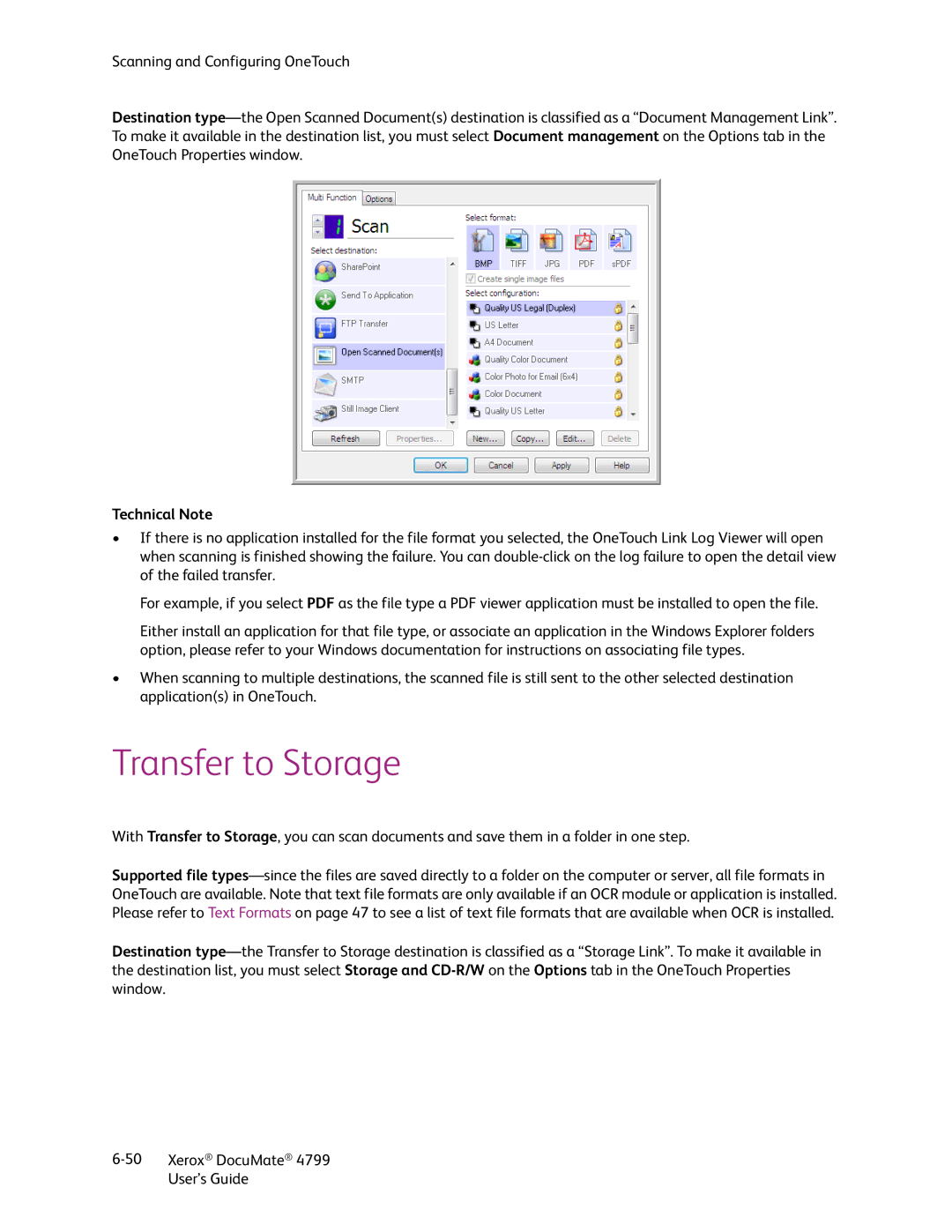 Xerox 4799 manual Transfer to Storage, Technical Note 