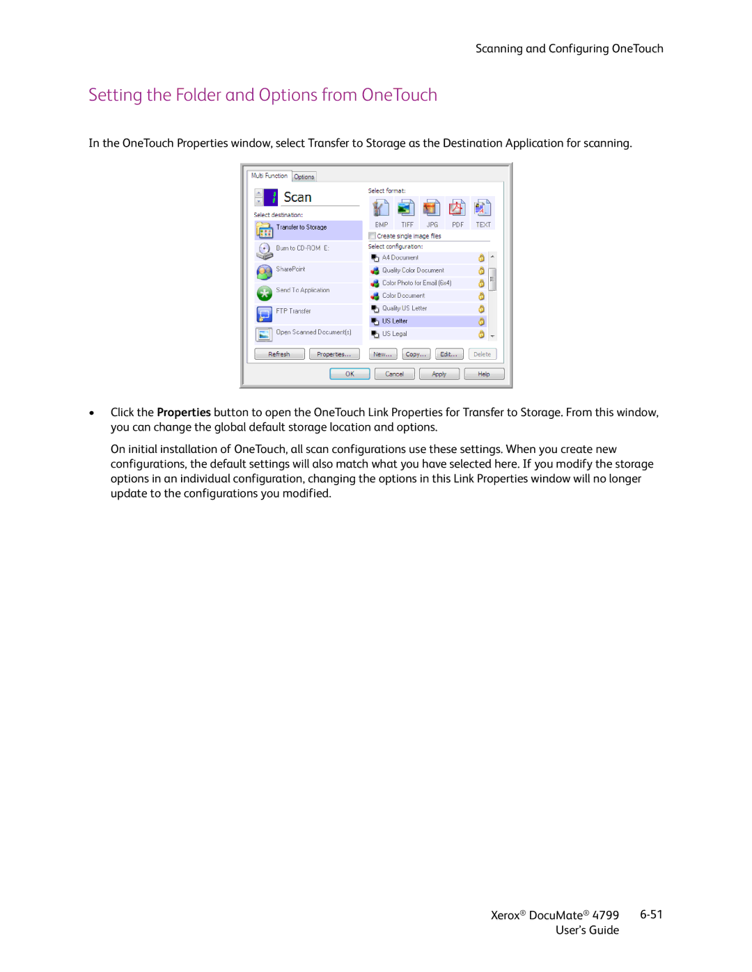 Xerox 4799 manual Setting the Folder and Options from OneTouch 