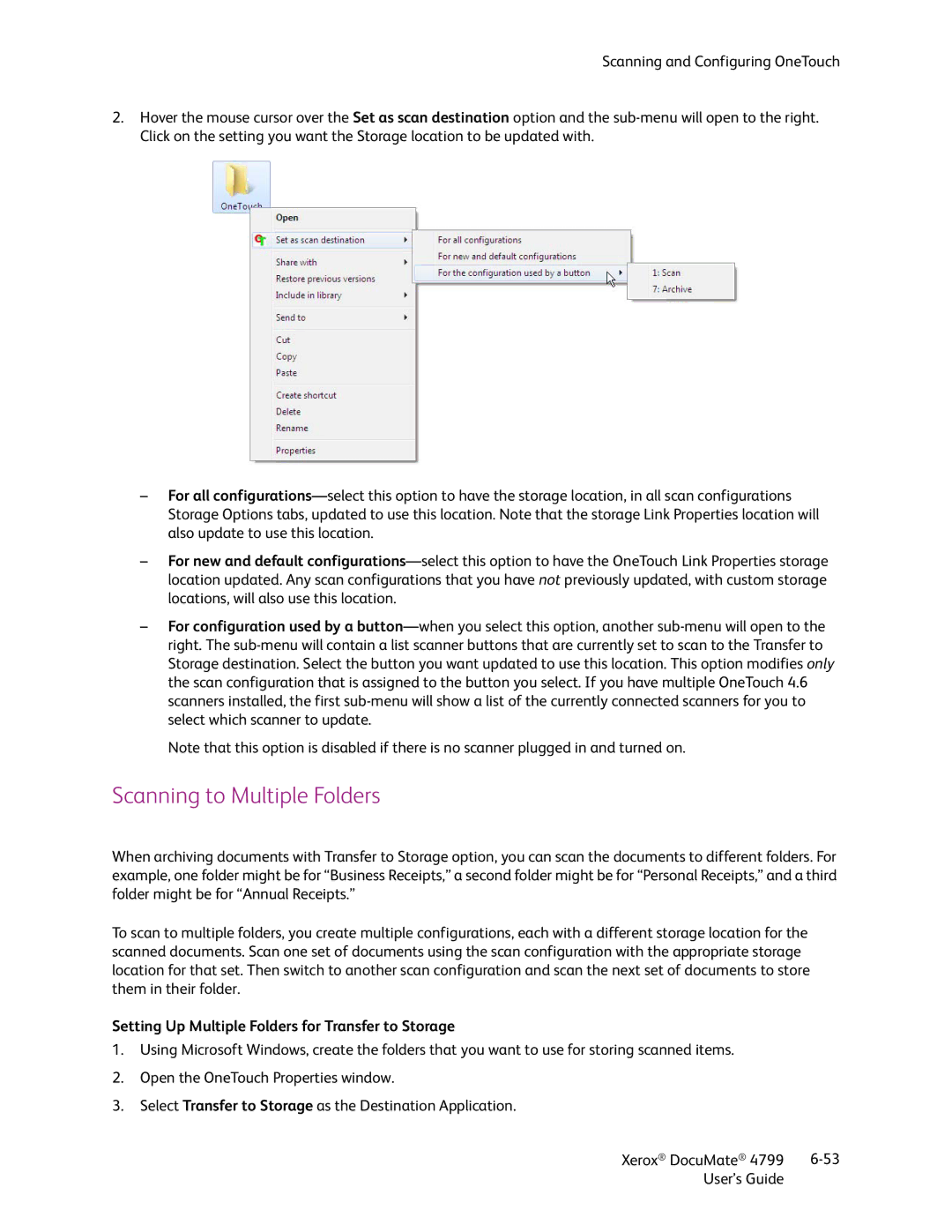 Xerox 4799 manual Scanning to Multiple Folders, Setting Up Multiple Folders for Transfer to Storage 