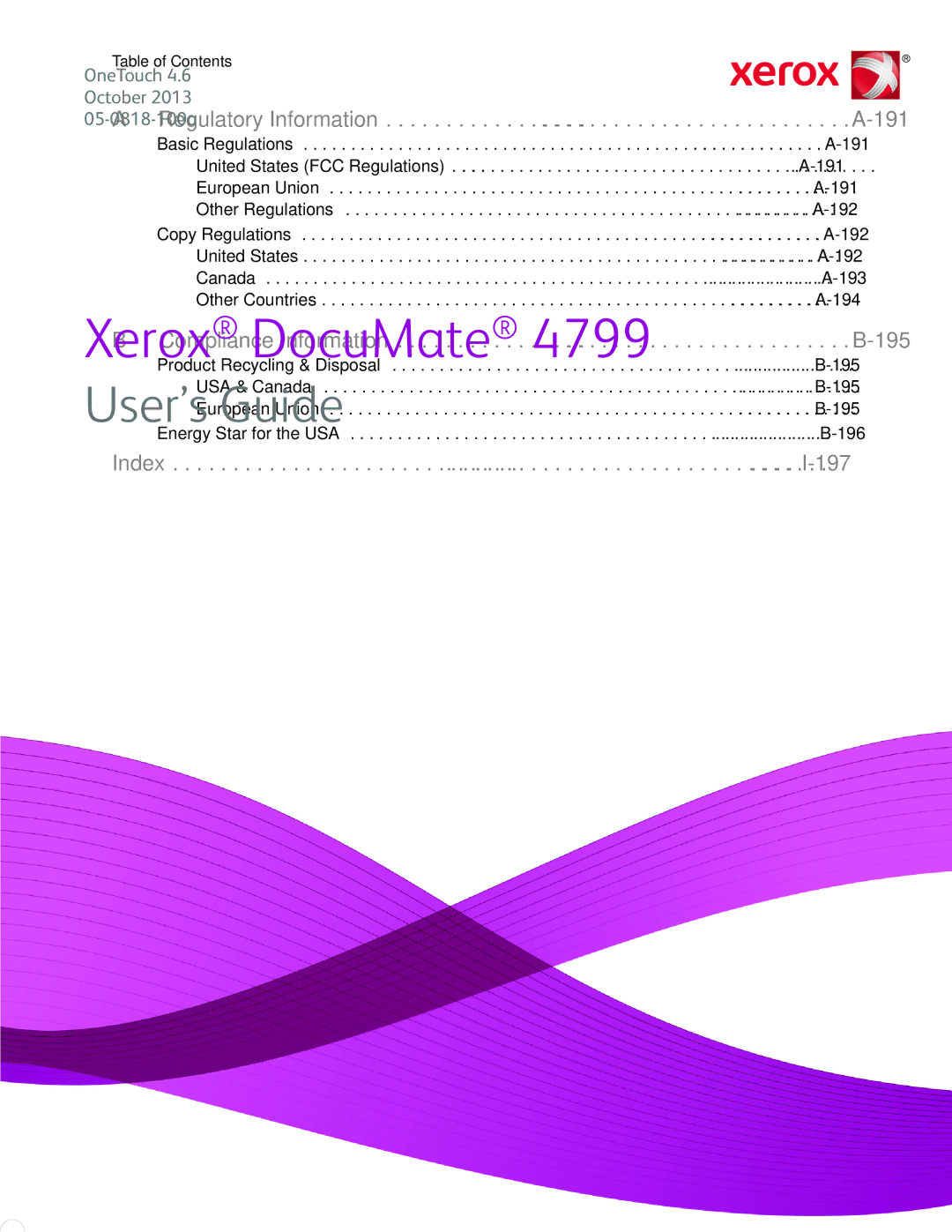 Xerox 4799 manual Index 