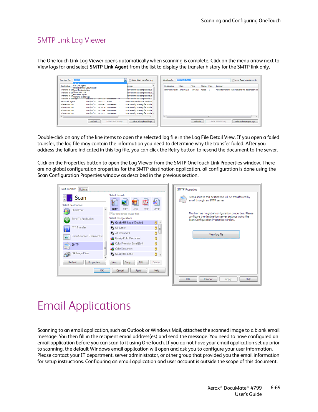 Xerox 4799 manual Email Applications, Smtp Link Log Viewer 