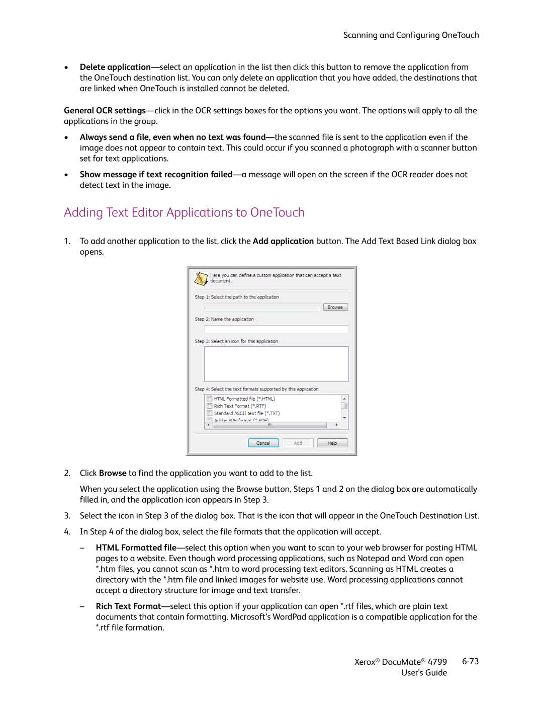 Xerox 4799 manual Adding Text Editor Applications to OneTouch 