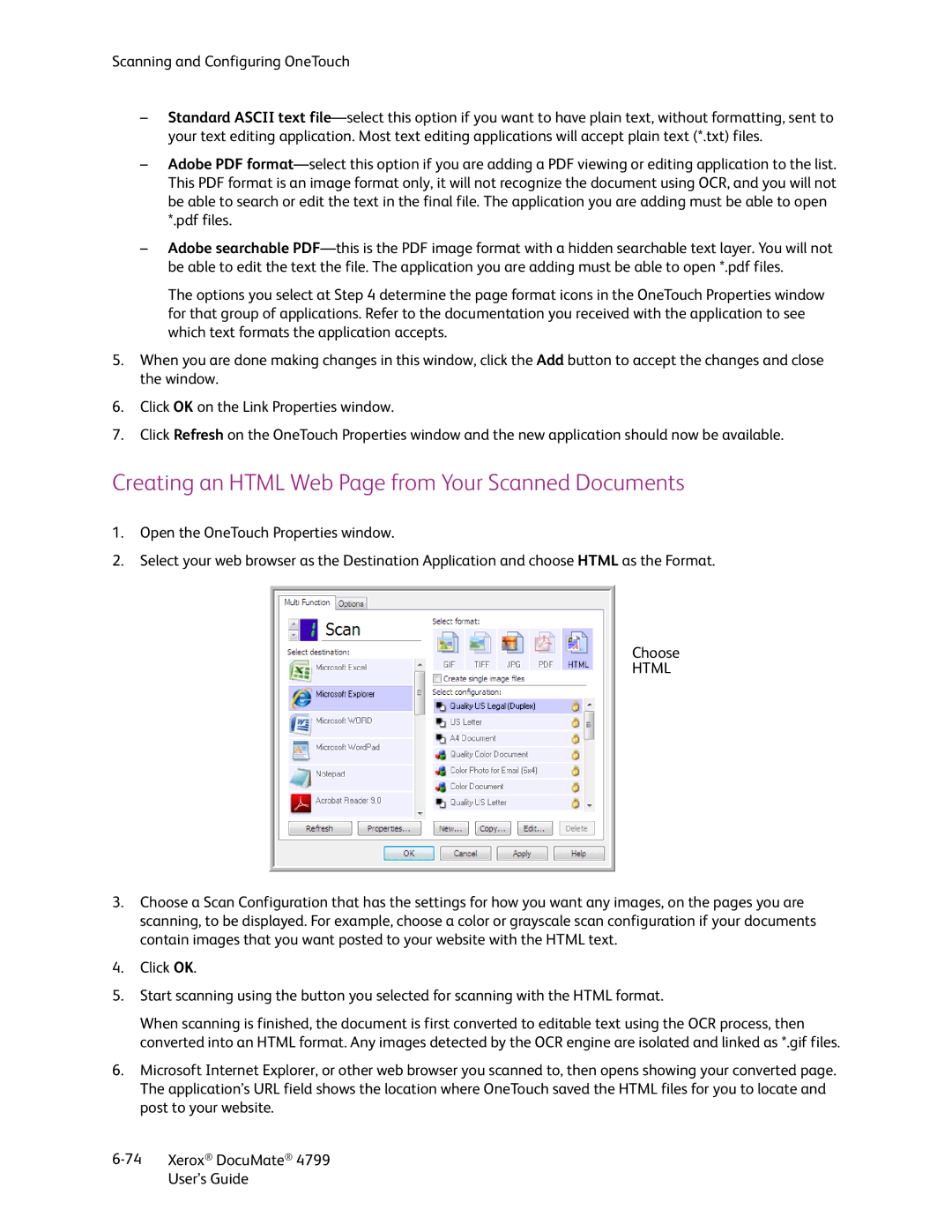 Xerox 4799 manual Creating an Html Web Page from Your Scanned Documents 