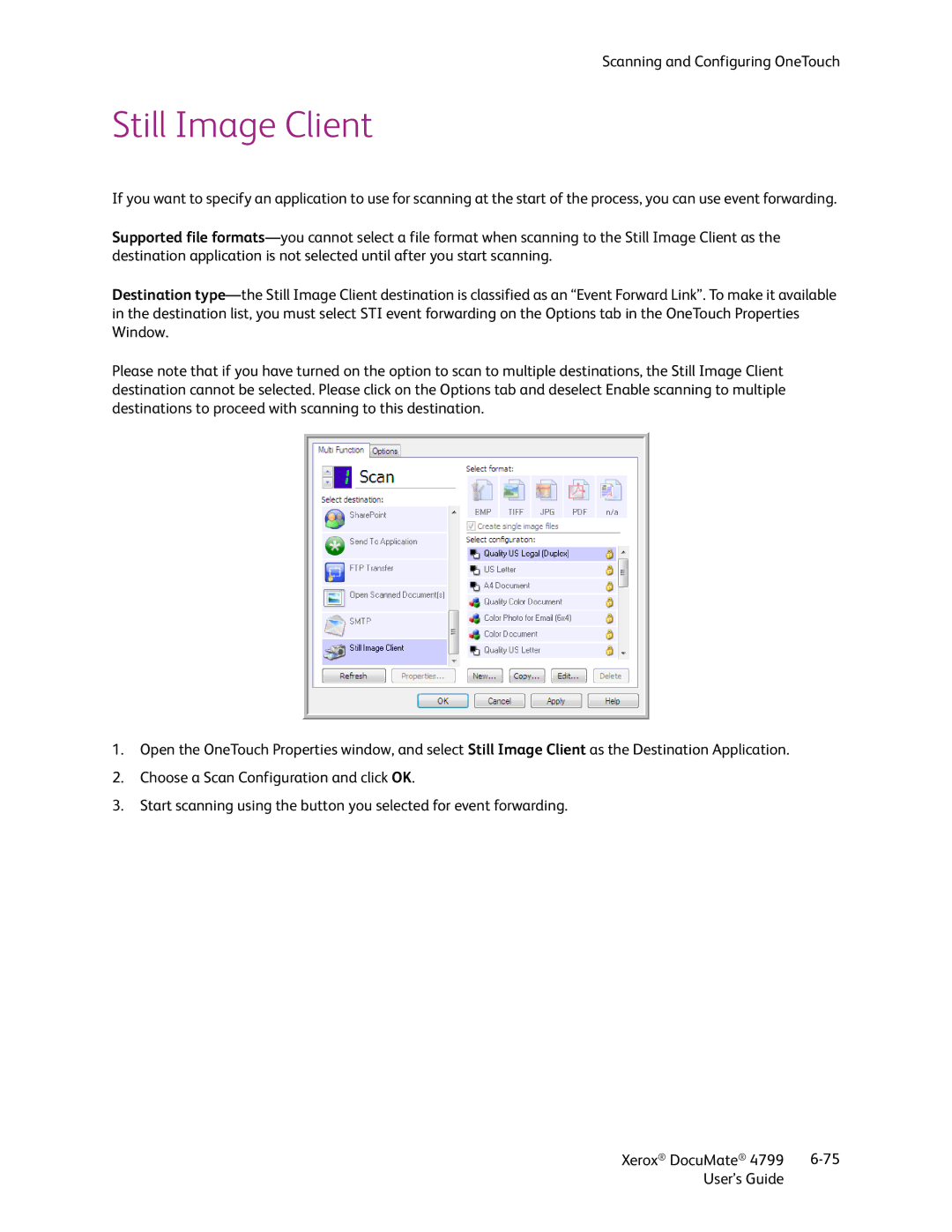 Xerox 4799 manual Still Image Client 