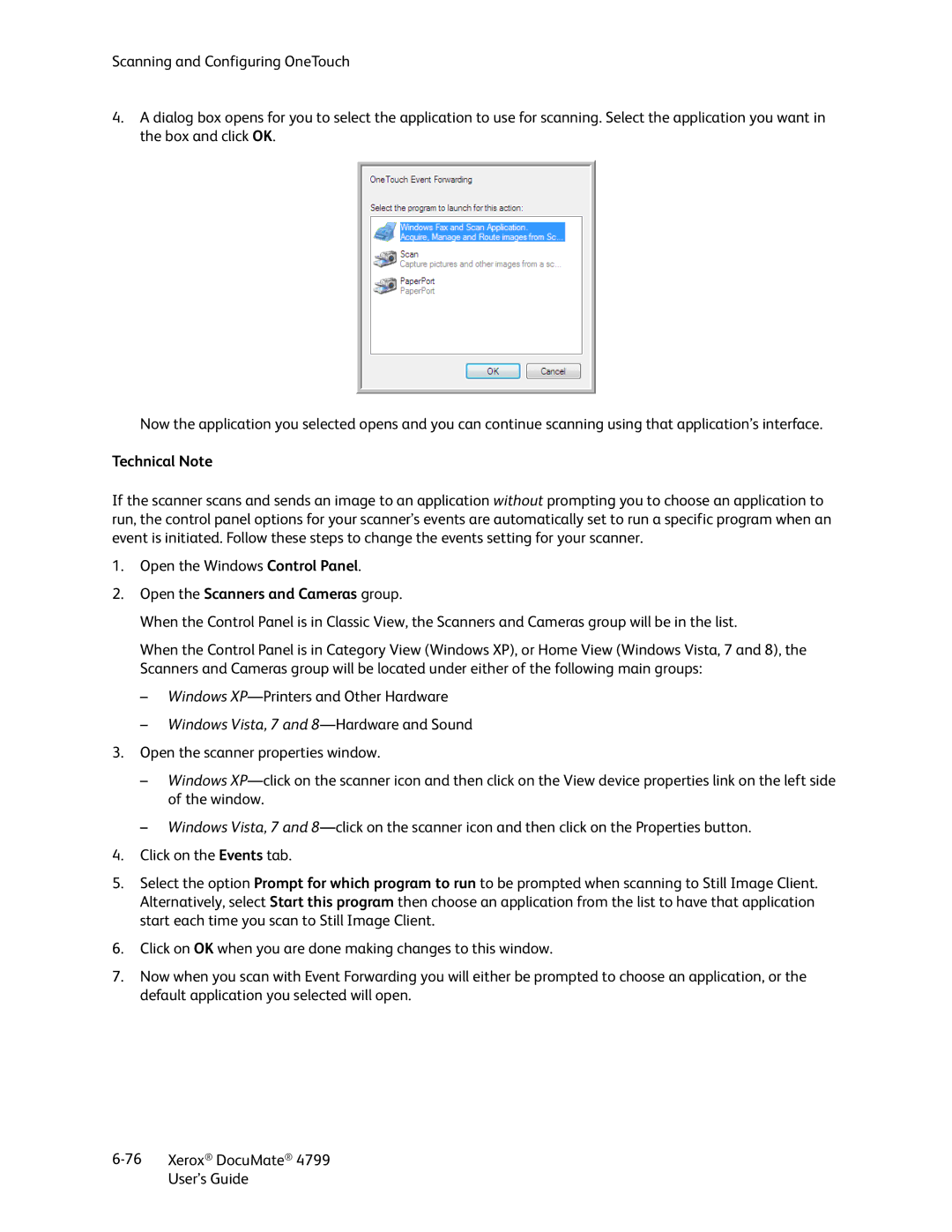 Xerox 4799 manual Open the Scanners and Cameras group, Windows Vista, 7 and 8-Hardware and Sound 