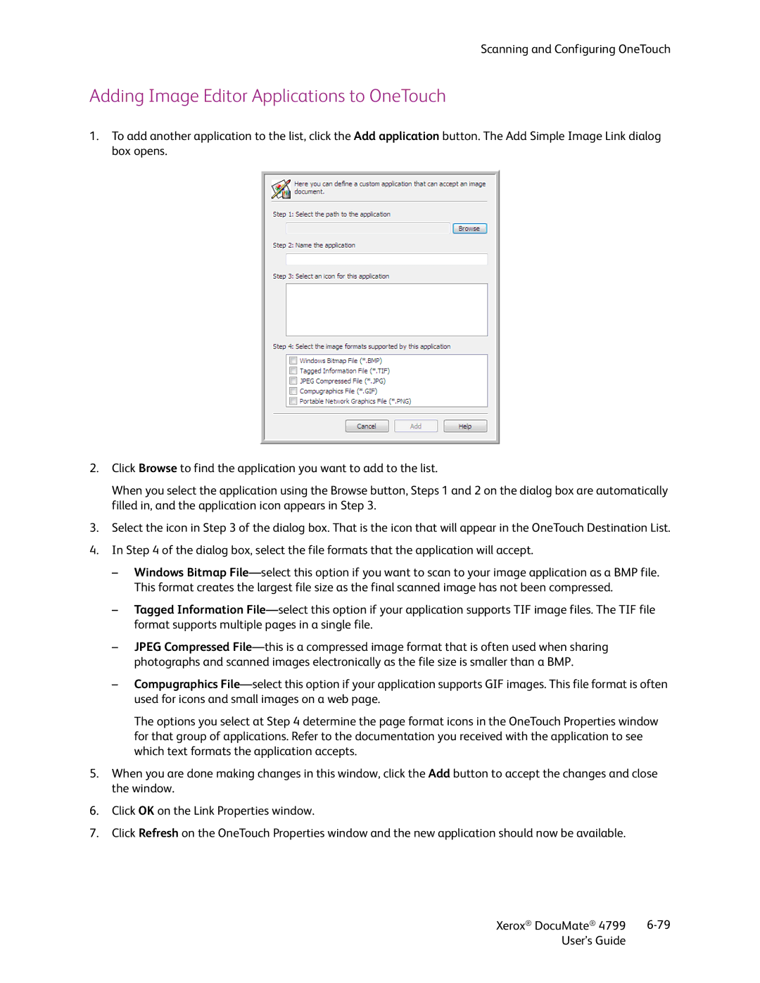 Xerox 4799 manual Adding Image Editor Applications to OneTouch 