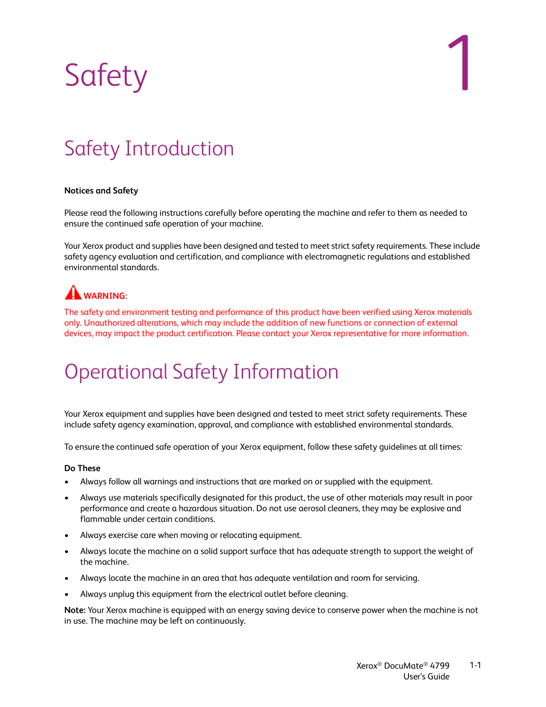 Xerox 4799 manual Safety Introduction, Operational Safety Information, Do These 