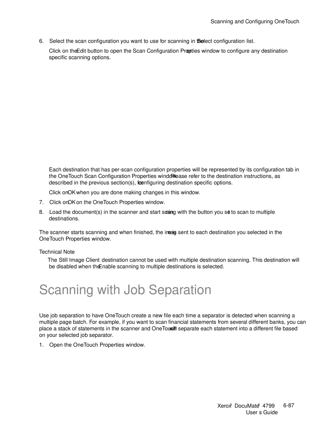 Xerox 4799 manual Scanning with Job Separation, Technical Note 