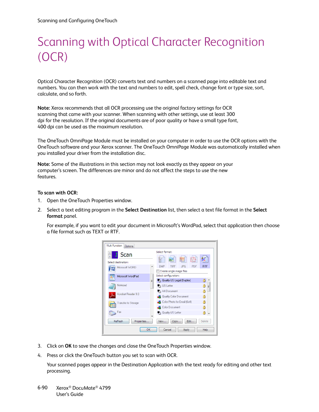 Xerox 4799 manual Scanning with Optical Character Recognition OCR, To scan with OCR 