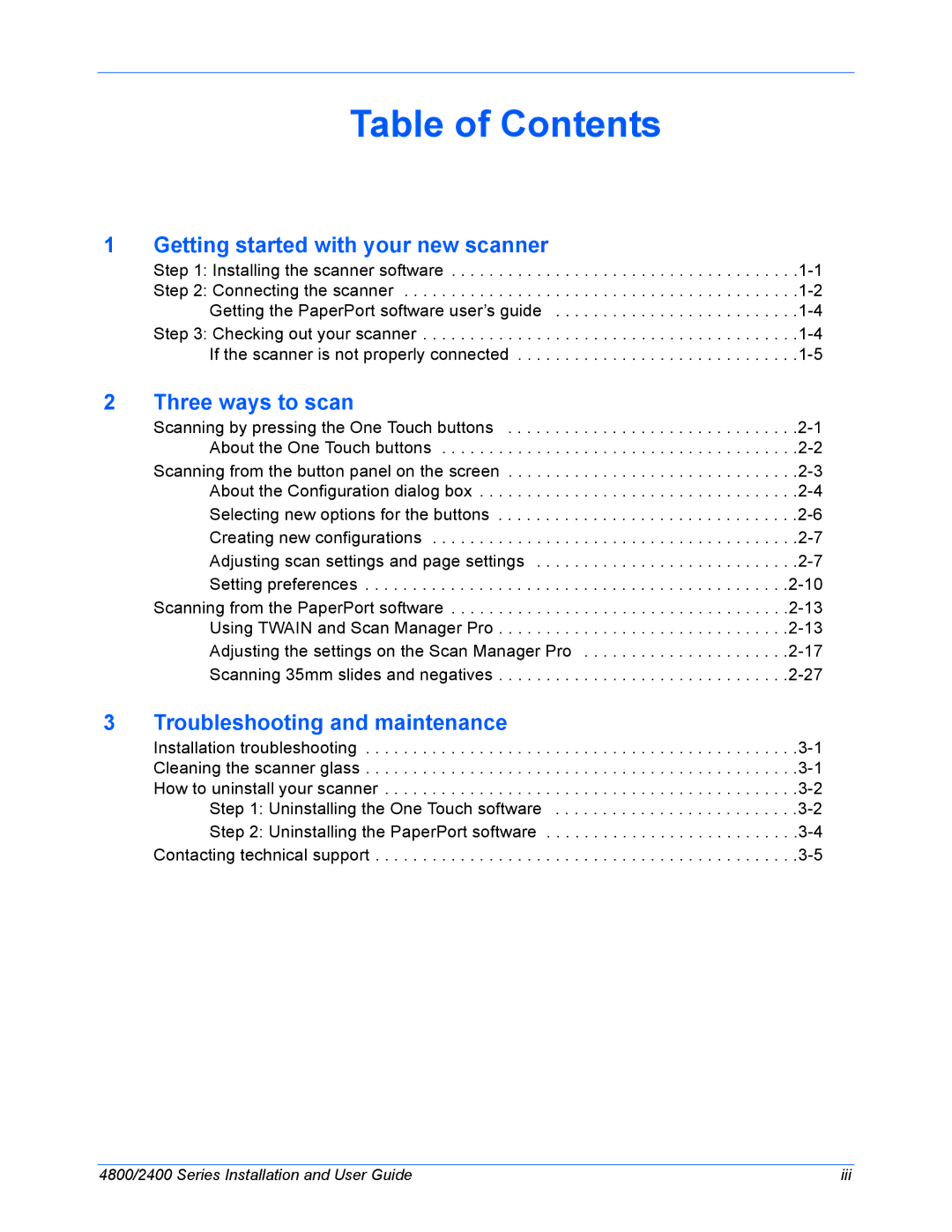 Xerox 2400, 4800 manual Table of Contents 