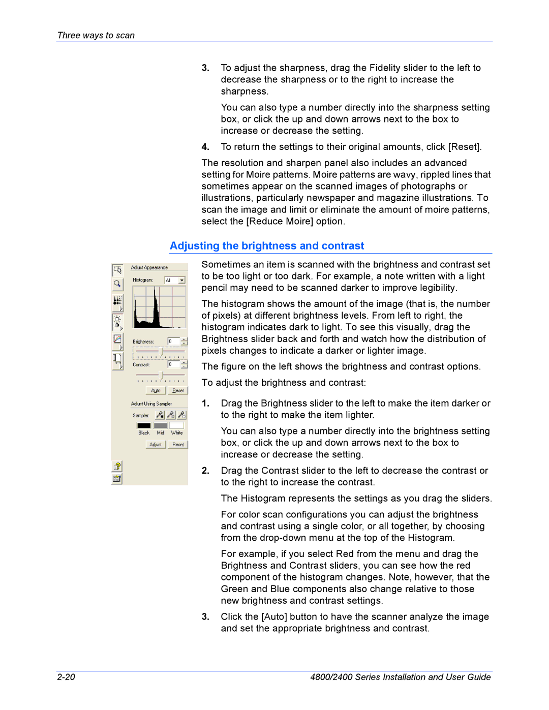 Xerox 4800, 2400 manual Adjusting the brightness and contrast 