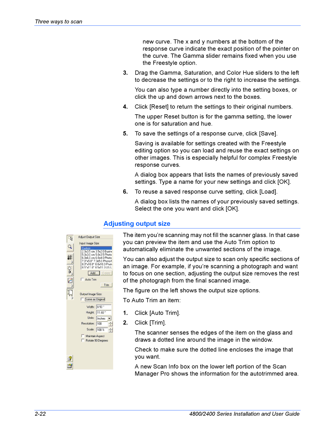 Xerox 4800, 2400 manual Adjusting output size 