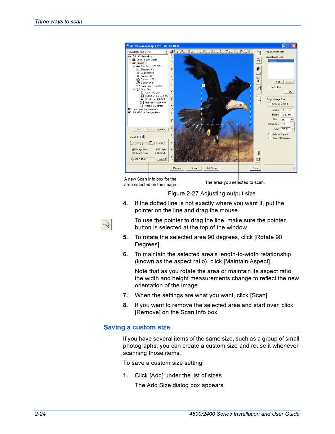 Xerox 4800, 2400 manual Saving a custom size 