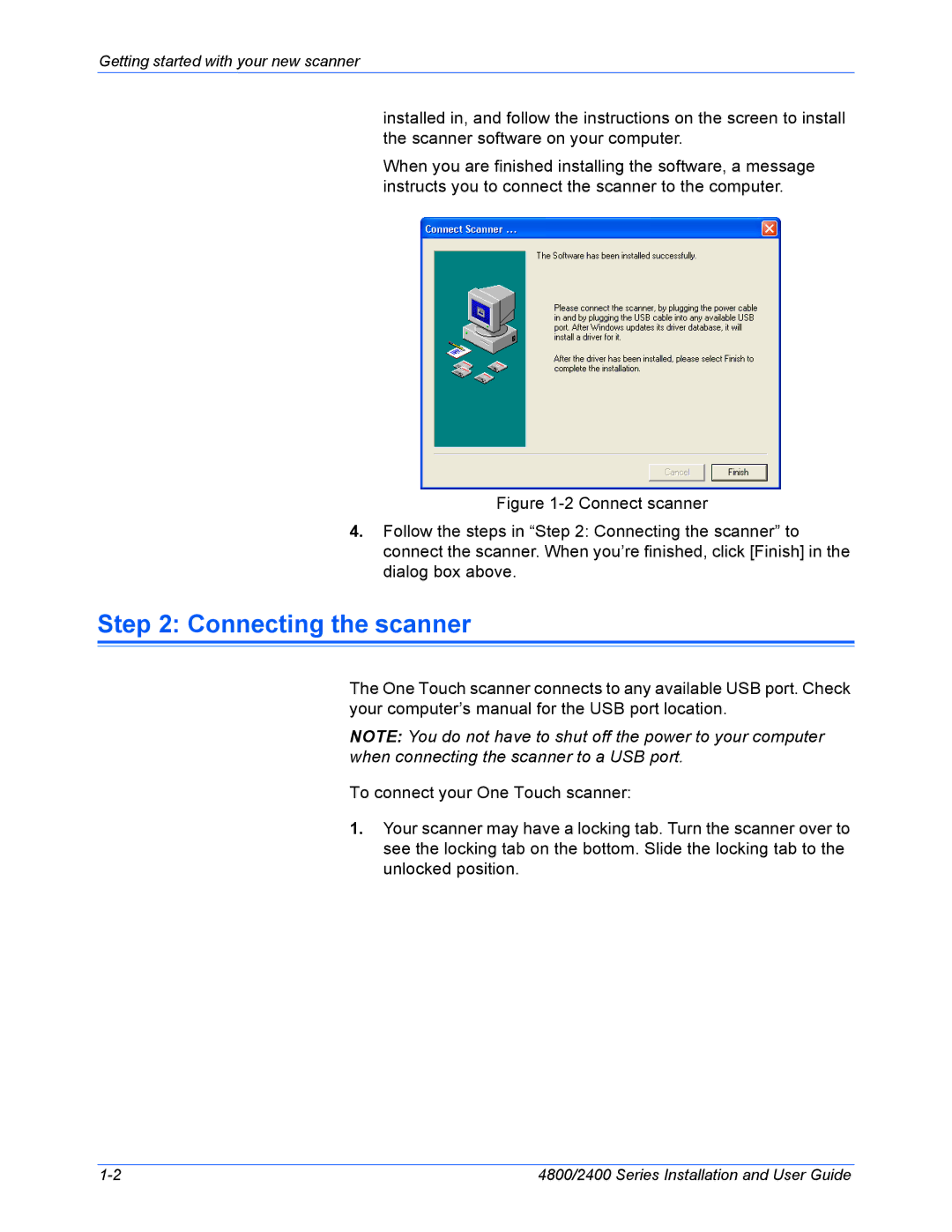 Xerox 4800, 2400 manual Connecting the scanner 