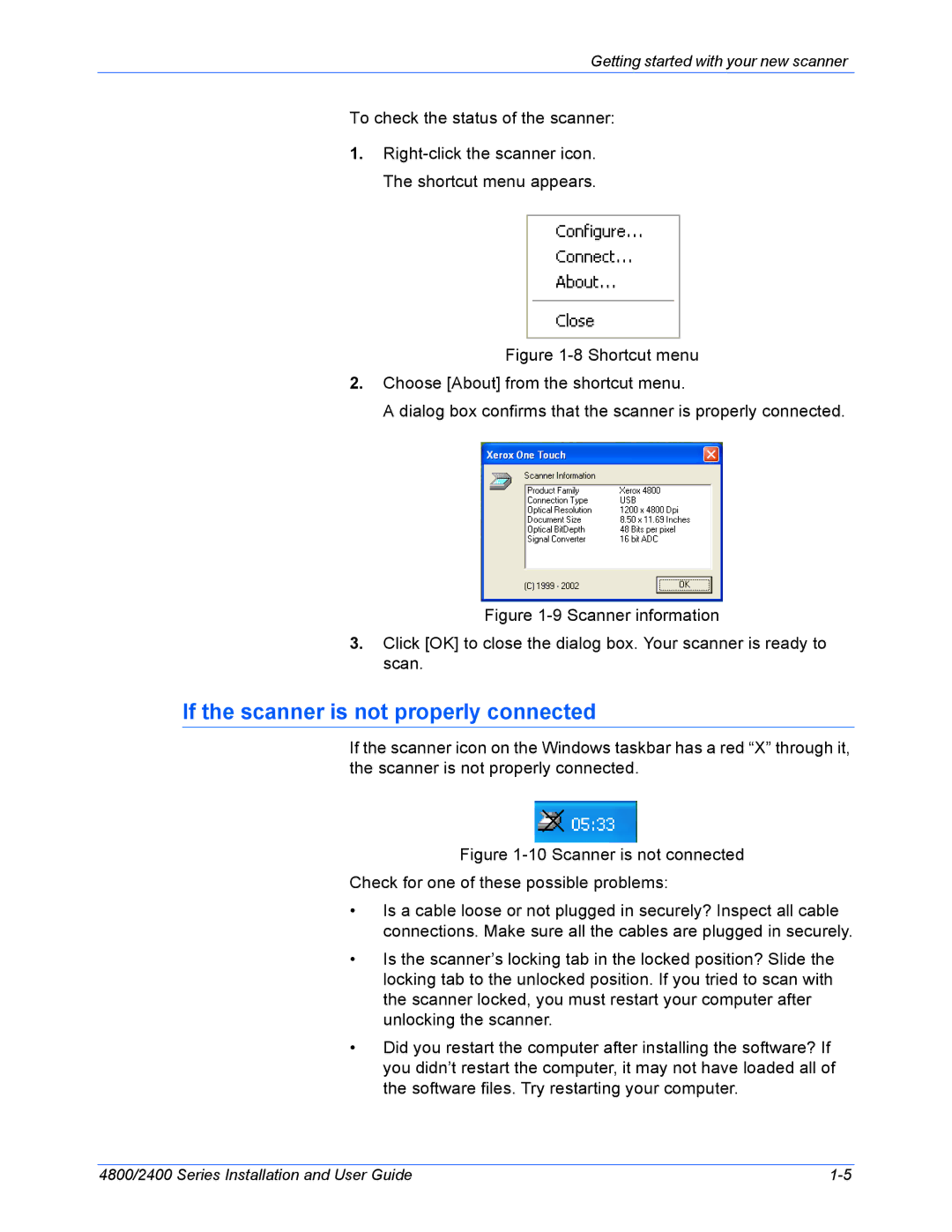 Xerox 2400, 4800 manual If the scanner is not properly connected 