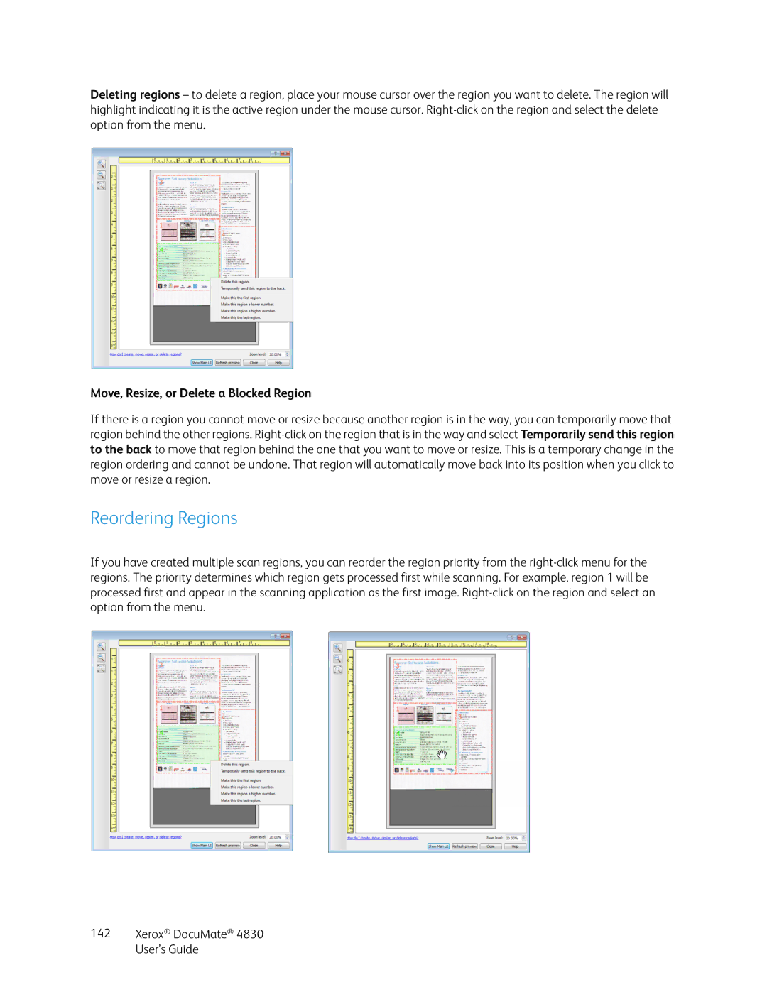 Xerox 4830 manual Reordering Regions, Move, Resize, or Delete a Blocked Region 