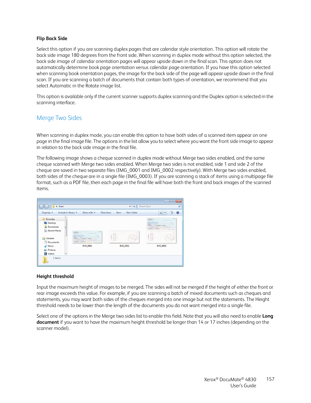 Xerox 4830 manual Merge Two Sides, Flip Back Side, Height threshold 