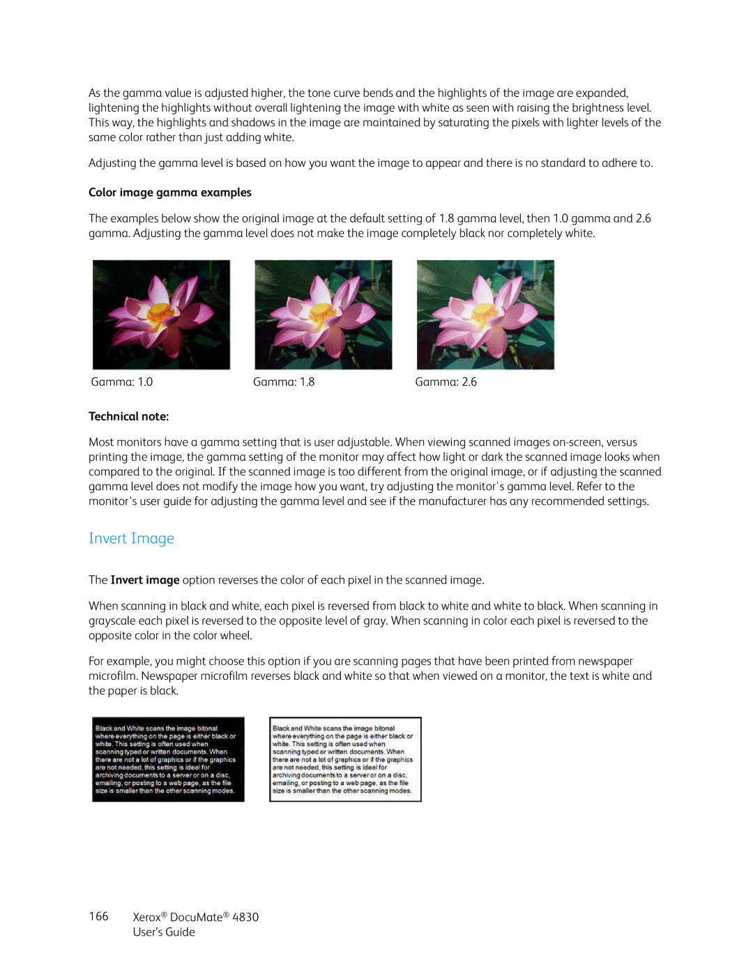 Xerox 4830 manual Invert Image, Color image gamma examples 