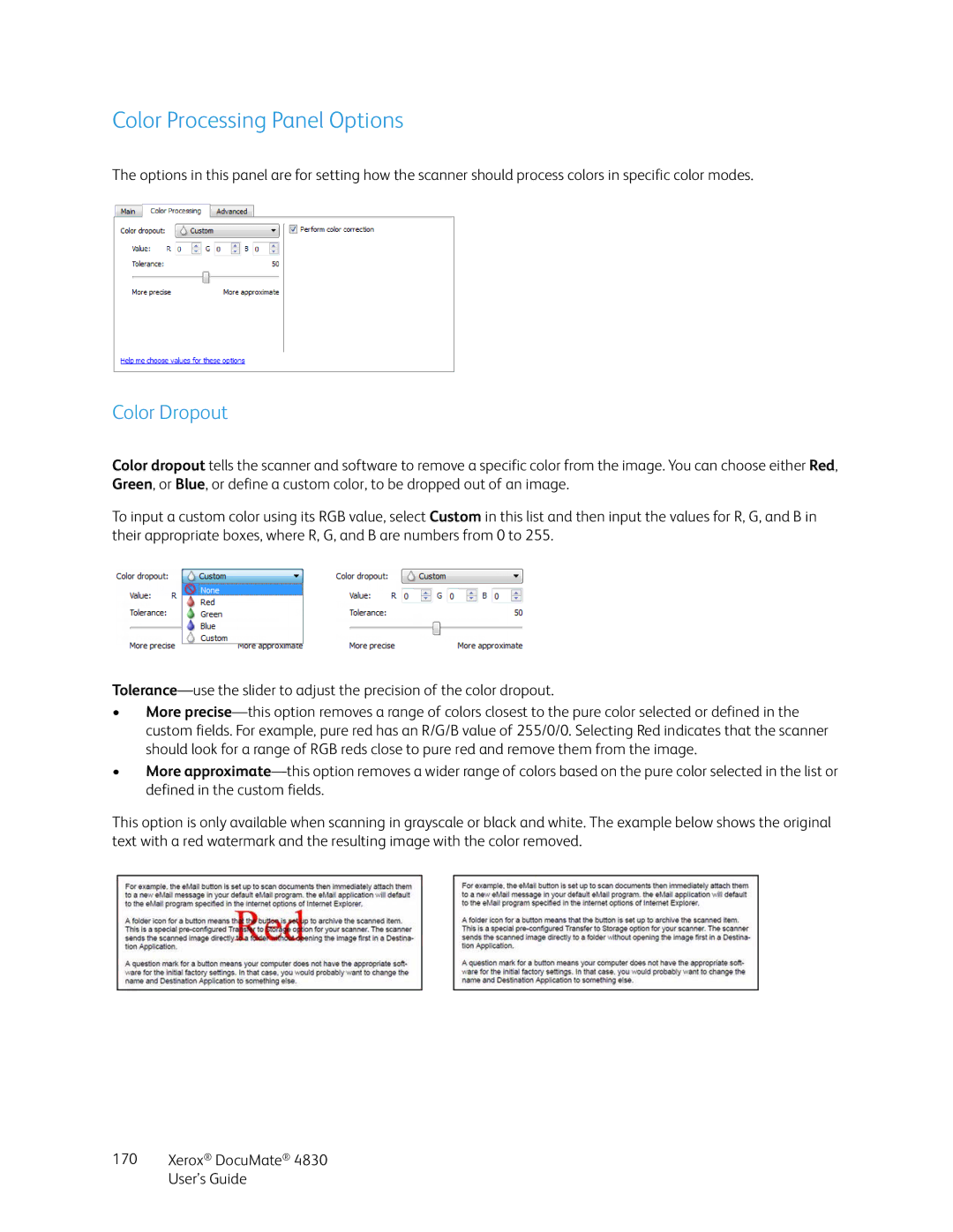 Xerox 4830 manual Color Processing Panel Options, Color Dropout 