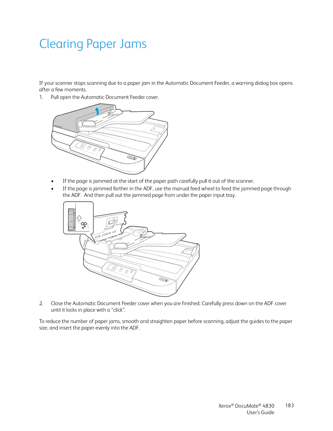 Xerox 4830 manual Clearing Paper Jams 