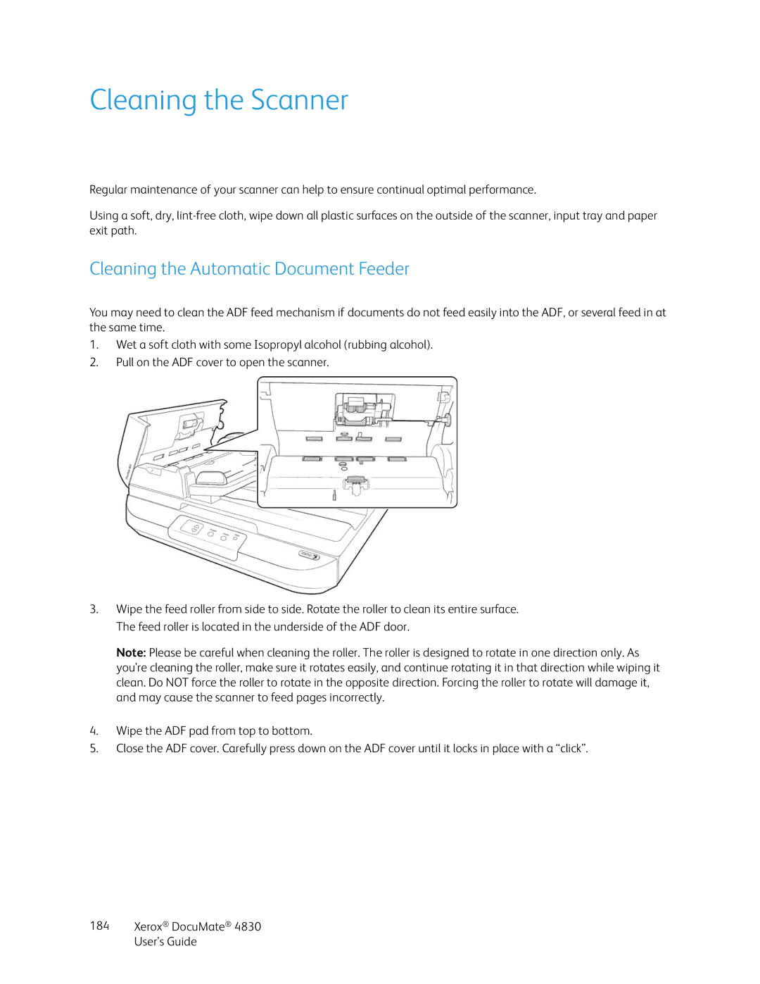 Xerox 4830 manual Cleaning the Scanner, Cleaning the Automatic Document Feeder 