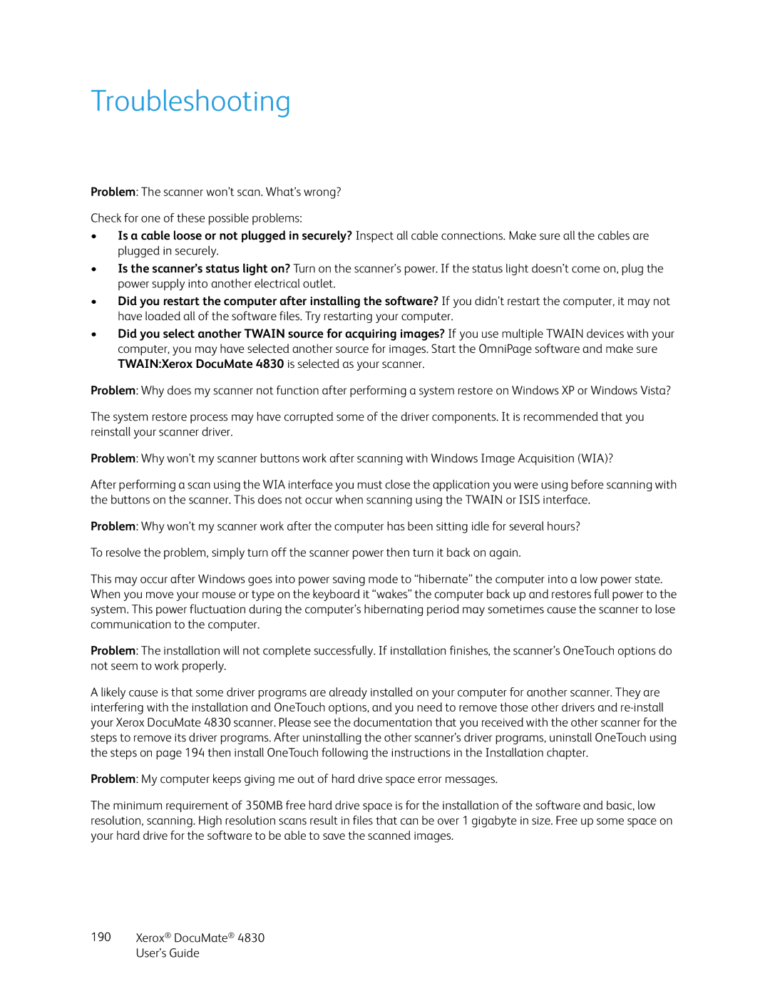 Xerox 4830 manual Troubleshooting 