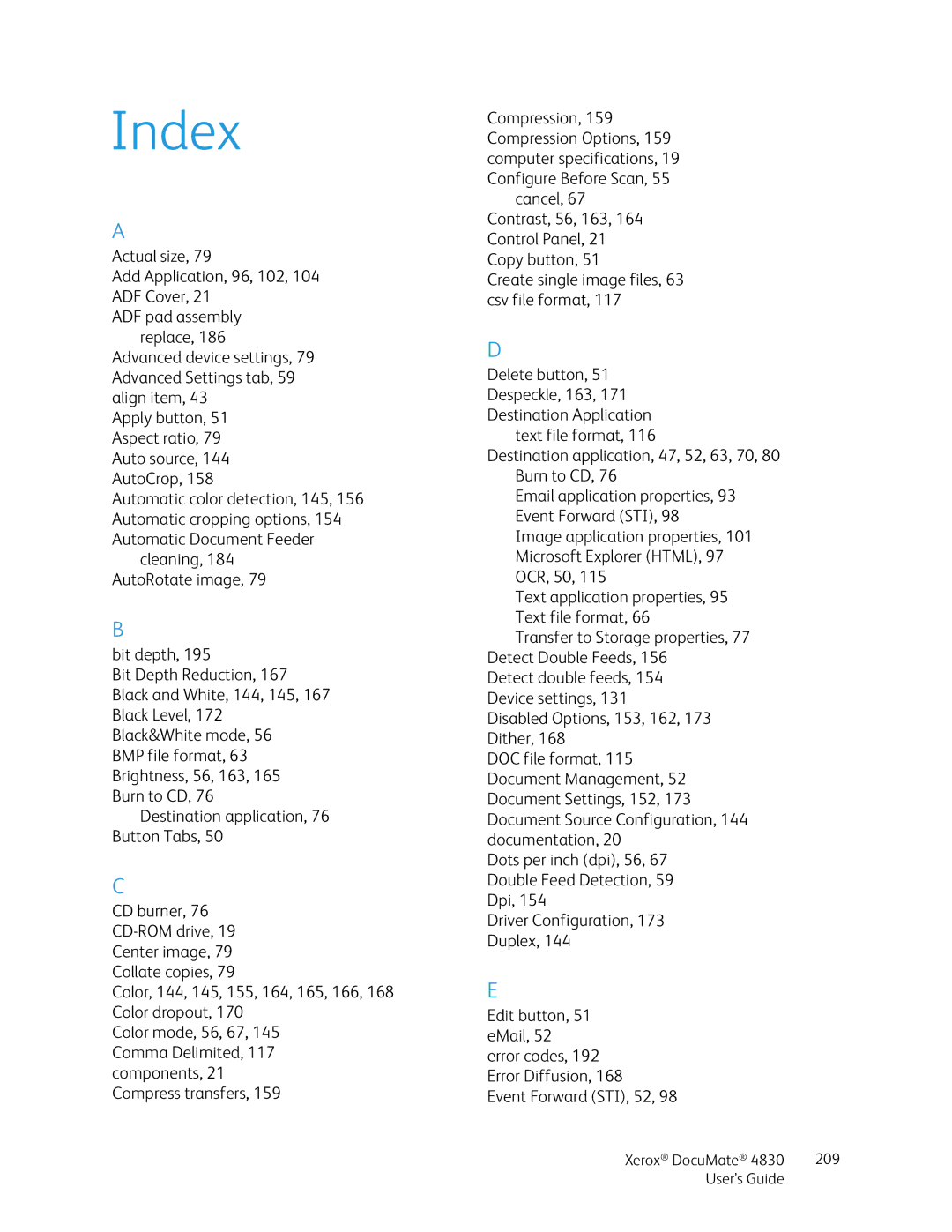 Xerox 4830 manual Index 