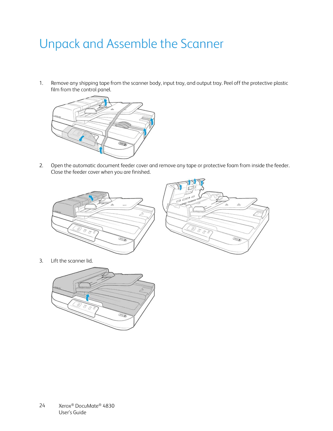 Xerox 4830 manual Unpack and Assemble the Scanner 